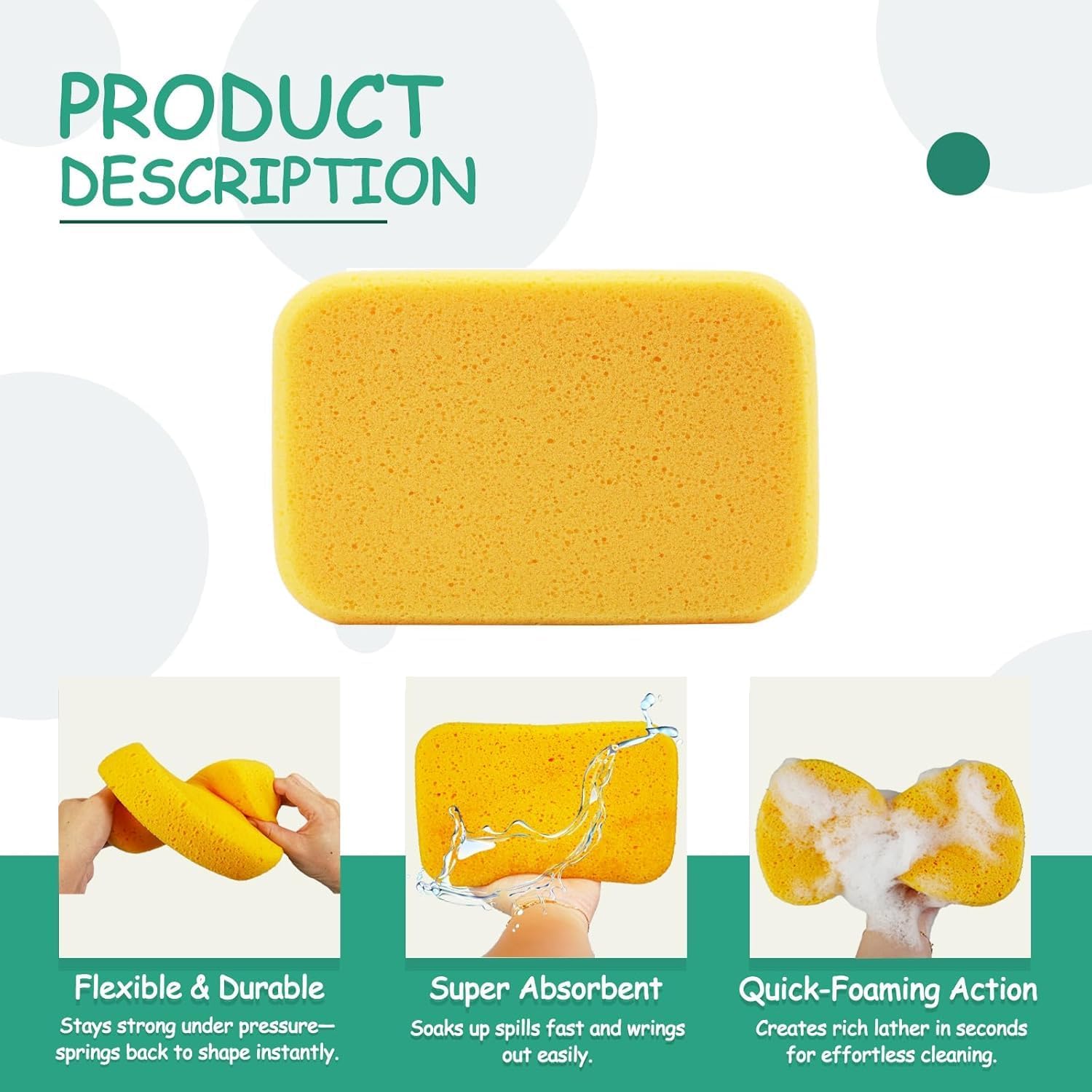 1 Pack Extra Large Cleaning Sponges (7.5" x 5.5" x 1.9") – Heavy Duty Grouting, Car Wash & Multi-Surface Sponge – Non-Scratch PU Foam for Tile, Dishes, Cars & Crafts Super Absorbent