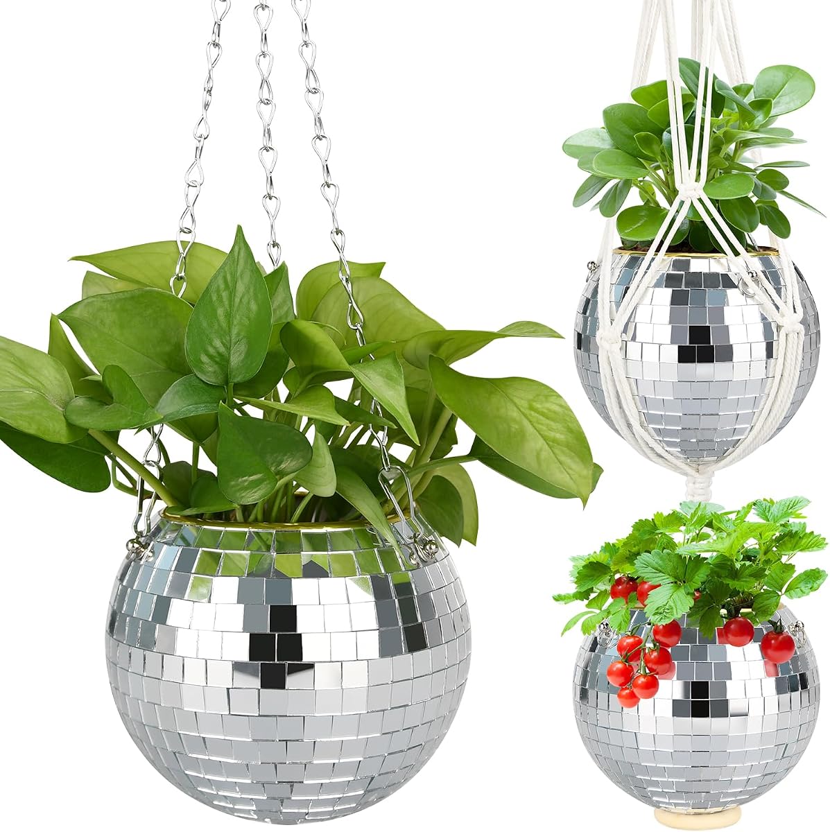 6" Disco Ball Plant Hanger with Hanging Rope, Hanging Chain, Hook, Circle | for Decoration