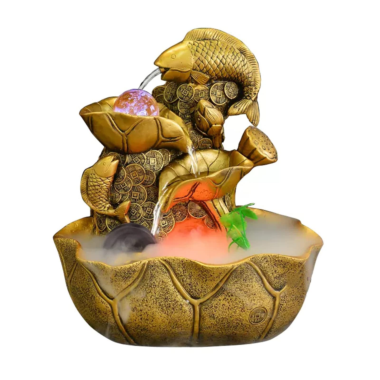 Fuente de escritorio interior zen con cascada de agua y luces de noche