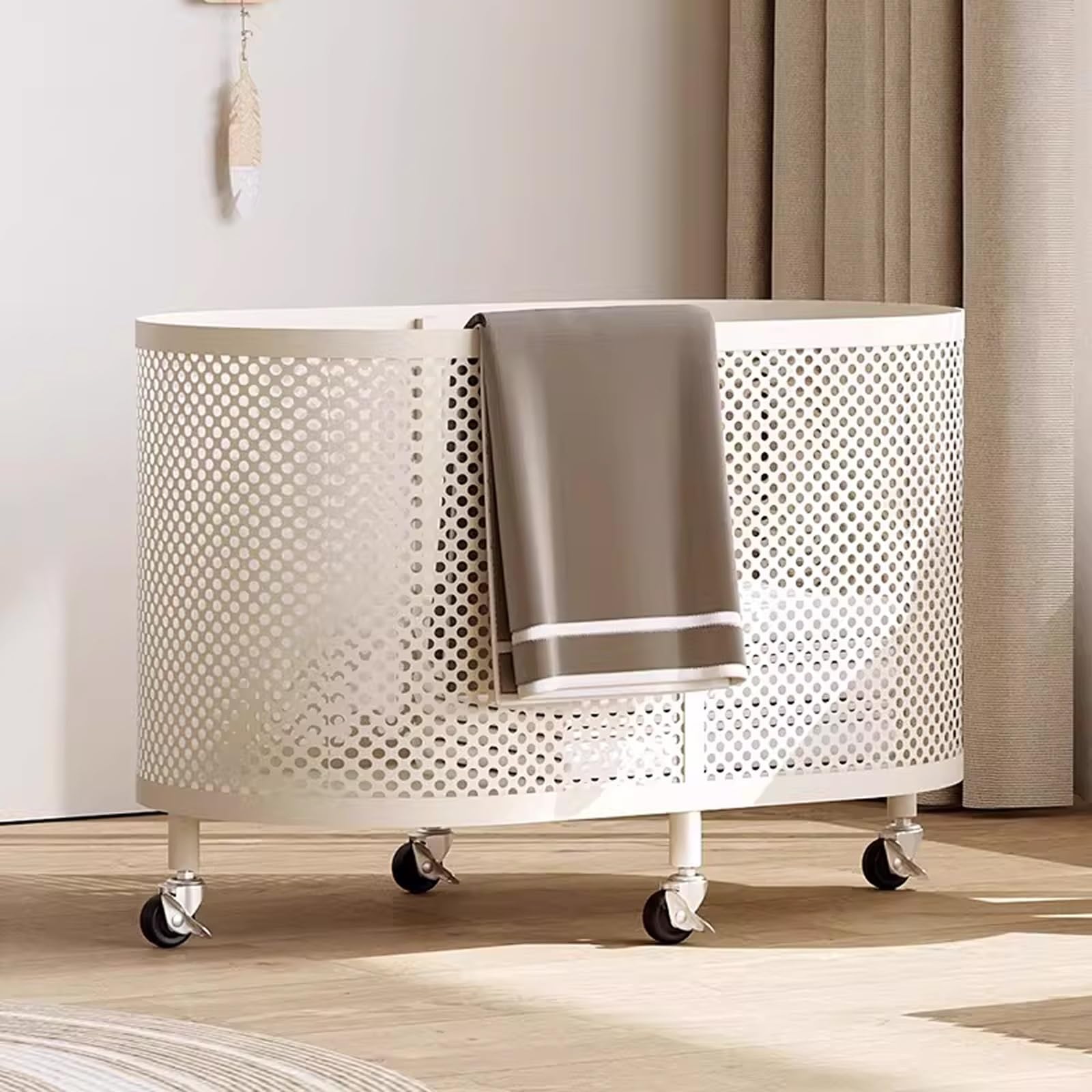 Folding Laundry Basket Household Storage Metal Baking Varnish,Large Clothes Hamper,Easily Movable,Smoothly Polished,Easy to Clean
