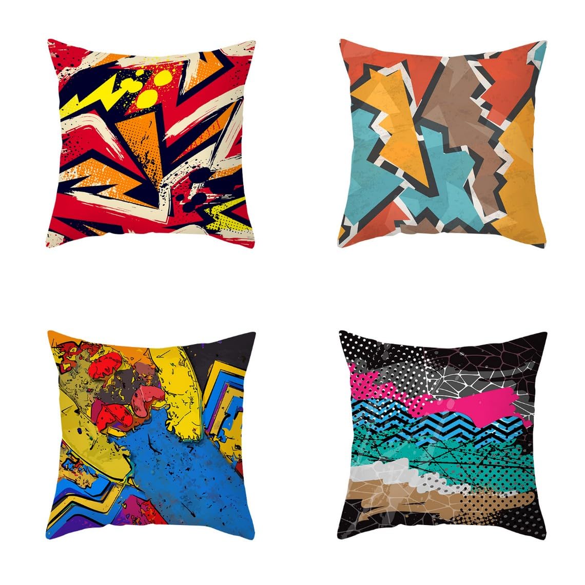 Chenlane Silk Pillow Cover Protector Outdoor Couch Cushion Covers Retro Abstract Geometry, Watercolor Pillows Sets Premium Thickened Fabric 45x45 cm, 4Pcs