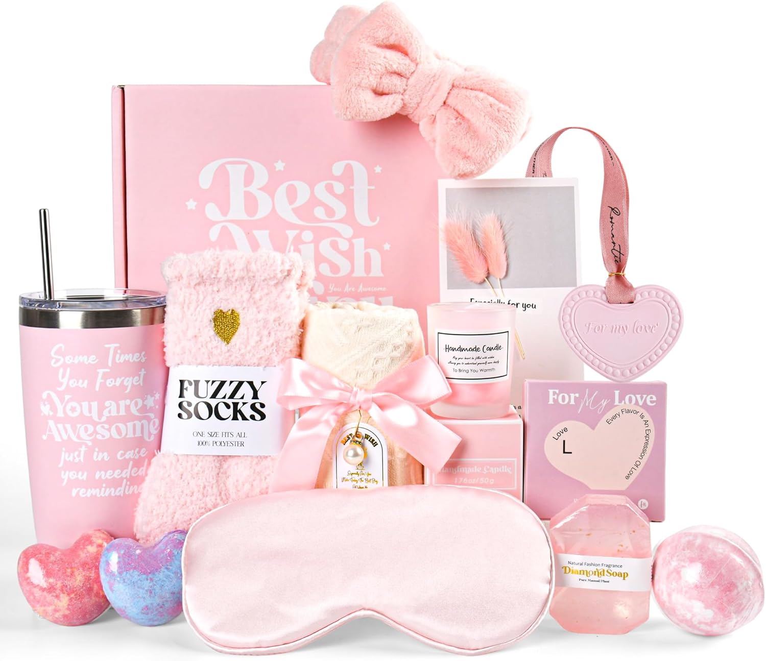 Happy Birthday Gifts for Women Mom Her Friend Sister Wife Grandma, Self Care Gifts Spa Gifts Set, Relaxing Care Package Spa Basket, Valentines Day, Mothers Day, Birthday Gifts for Your Love (Pink)