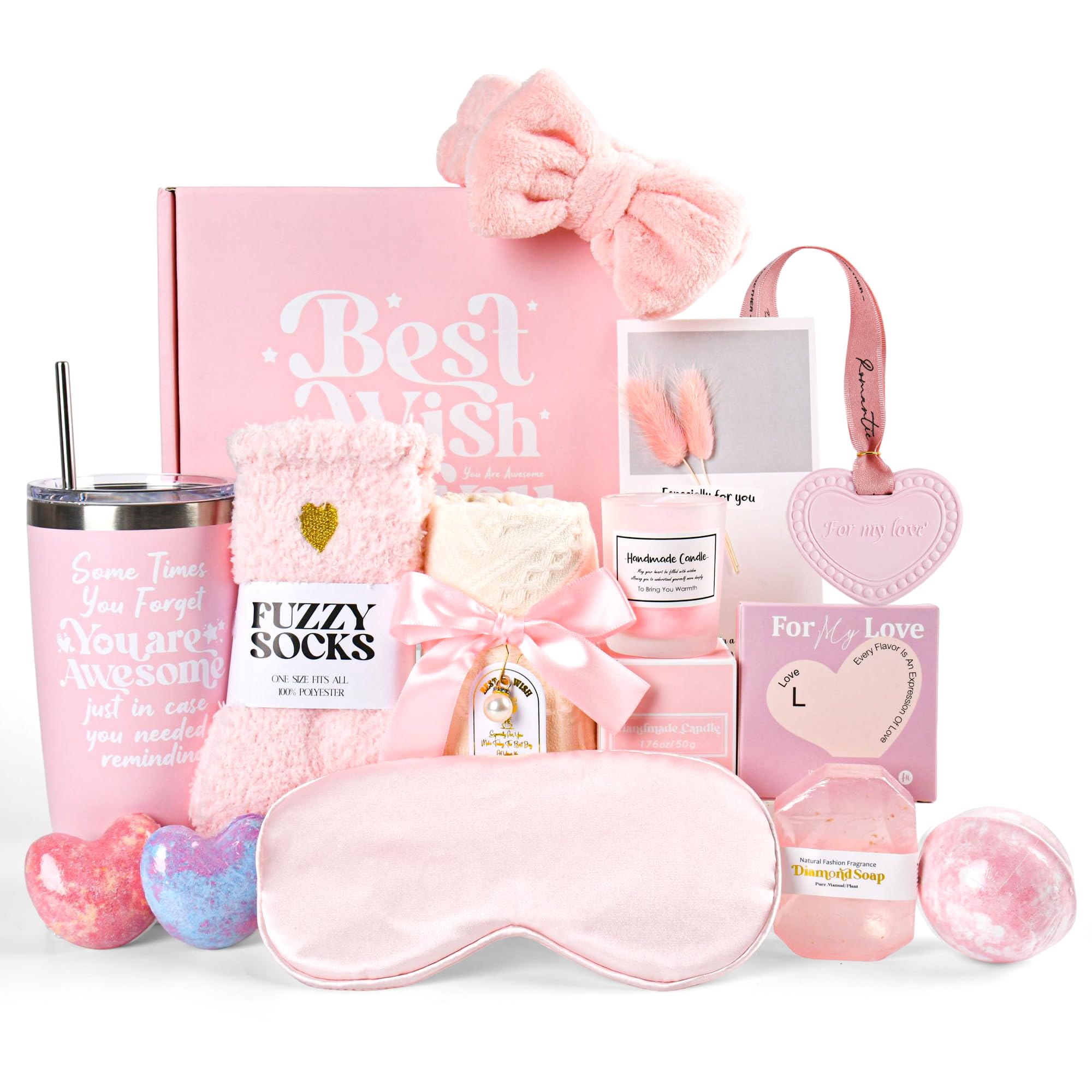 Happy Birthday Gifts for Women Mom Her Friend Sister Wife Grandma, Self Care Gifts Spa Gifts Set, Relaxing Care Package Spa Basket, Valentines Day, Mothers Day, Birthday Gifts for Your Love (Pink)-image-27
