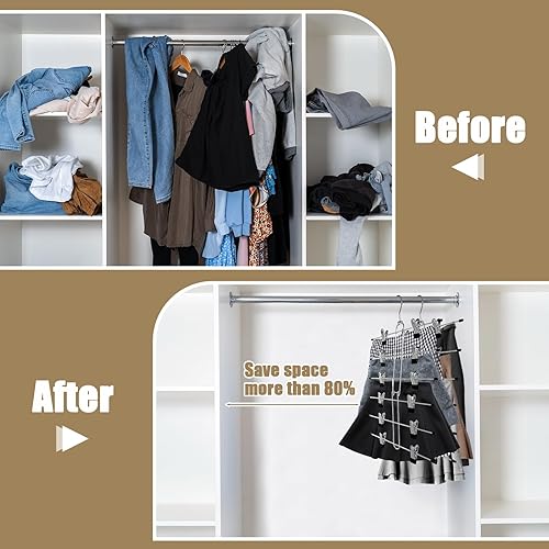 Miniatura 2 de Perchas para faldas de 6 niveles que ahorran espacio, paquete de 4 perchas para pantalones y faldas con clips para armario de mujer, organizador de