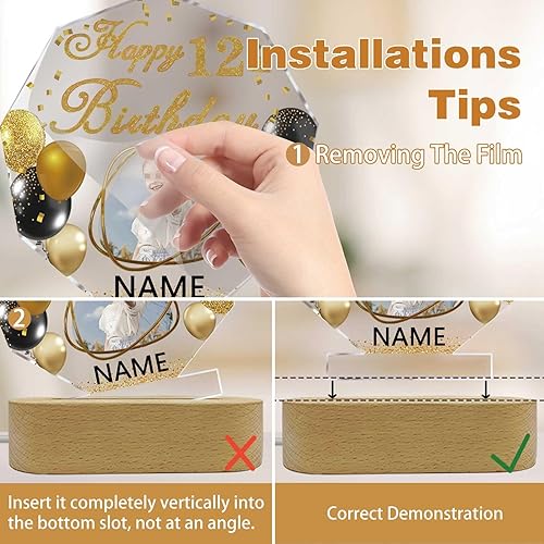 Miniatura 7 de Luz nocturna personalizada de regalo con flor y nombre del mes de nacimiento, lámpara de placa acrílica personalizada, regalo de cumpleaños para su