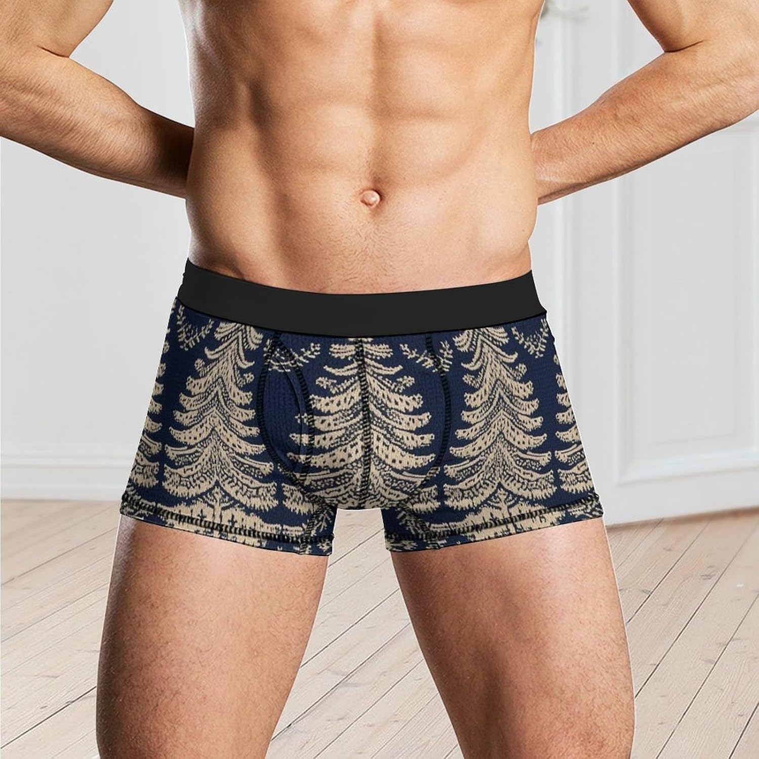 Christmas Tree Pattern Mens Boxer Briefs Short Breathable Underwear Trunks Soft Moisture-Wicking Boxer Shorts Novelty Underpants M White