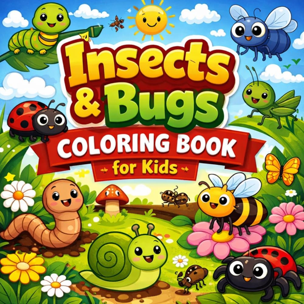 Insects and Bugs coloring book for kids: Fun and Easy coloring book of Flies, Worms, Caterpillars and Cute Creepy Crawlies for Toddlers and ... Cute and Adorable Baby coloring Book Library)