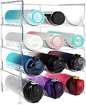 Plastic Stackable Water Bottle Holders Wine and Water Bottle Organizer Stand Countertop Cabinet Organization Rack Kitchen Pantry Refrigerator Storage Bins (4 Pack)