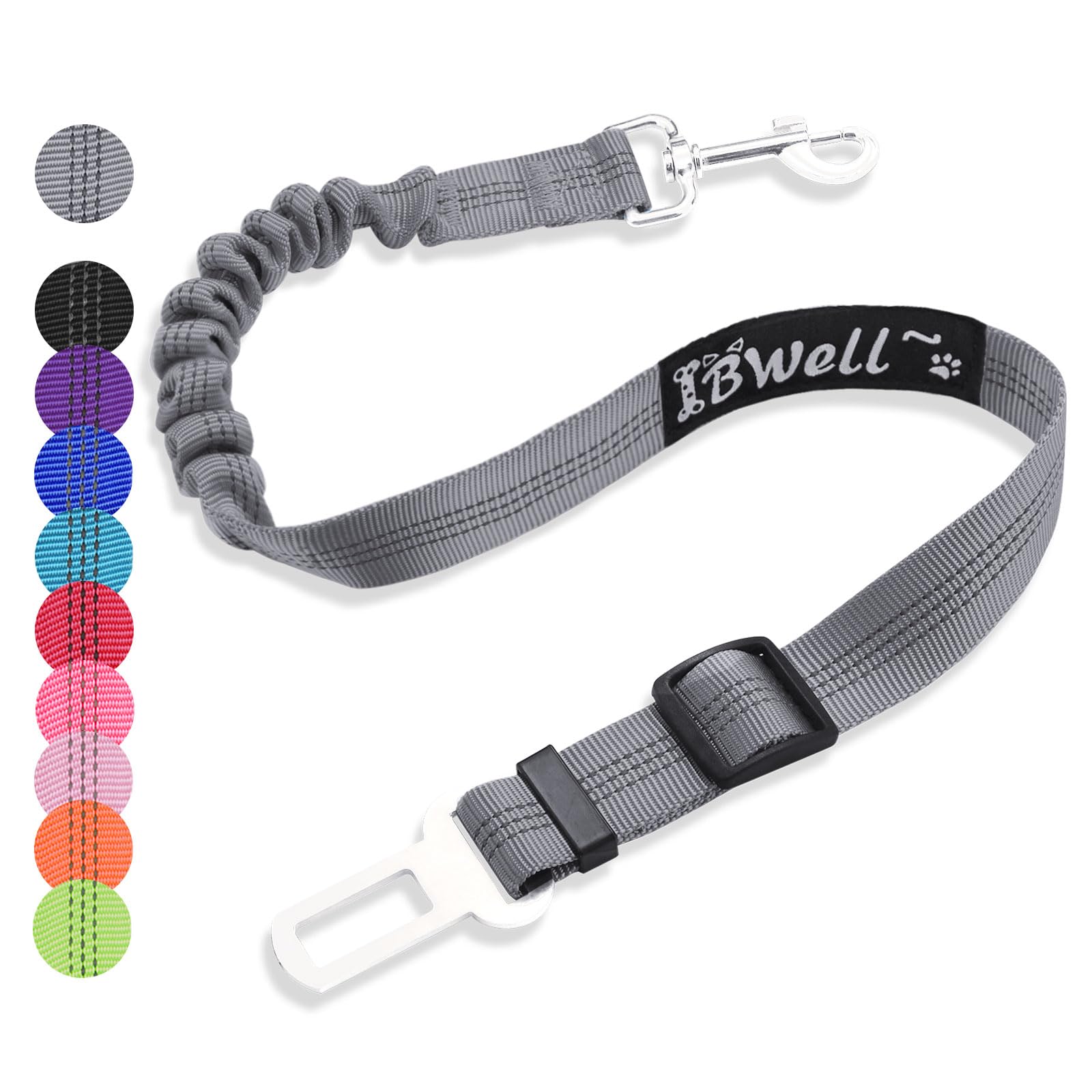 IBWell Cinturón de seguridad para perro para coche con correa elástica para perros, correa de coche para perros, cinturón de seguridad para perros IPCS (gris)