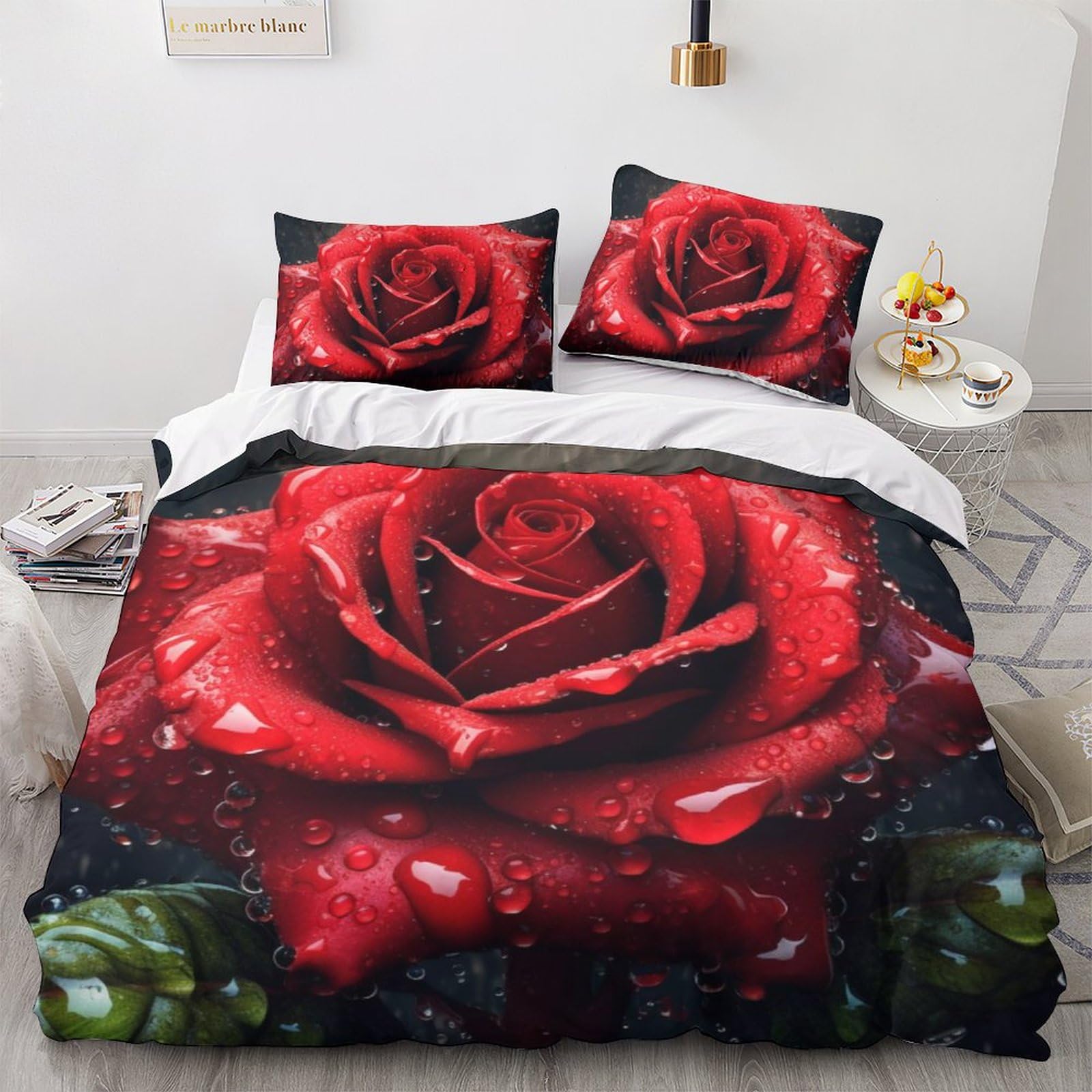 Housse de couette rose 3D 220x240 cm en microfibre avec ses deux taies d'oreiller