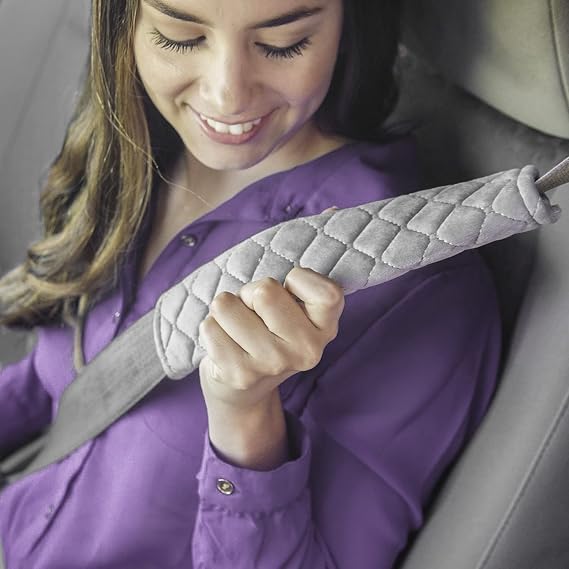 Universal Car Seatbelt Pads Cover,Seat Belt Shoulder Strap Covers Harness Pad Car/Bag,Soft Comfort Helps Protect You Neck Shoulder from The Seat Belt Rubbing Gray (2-Pack)