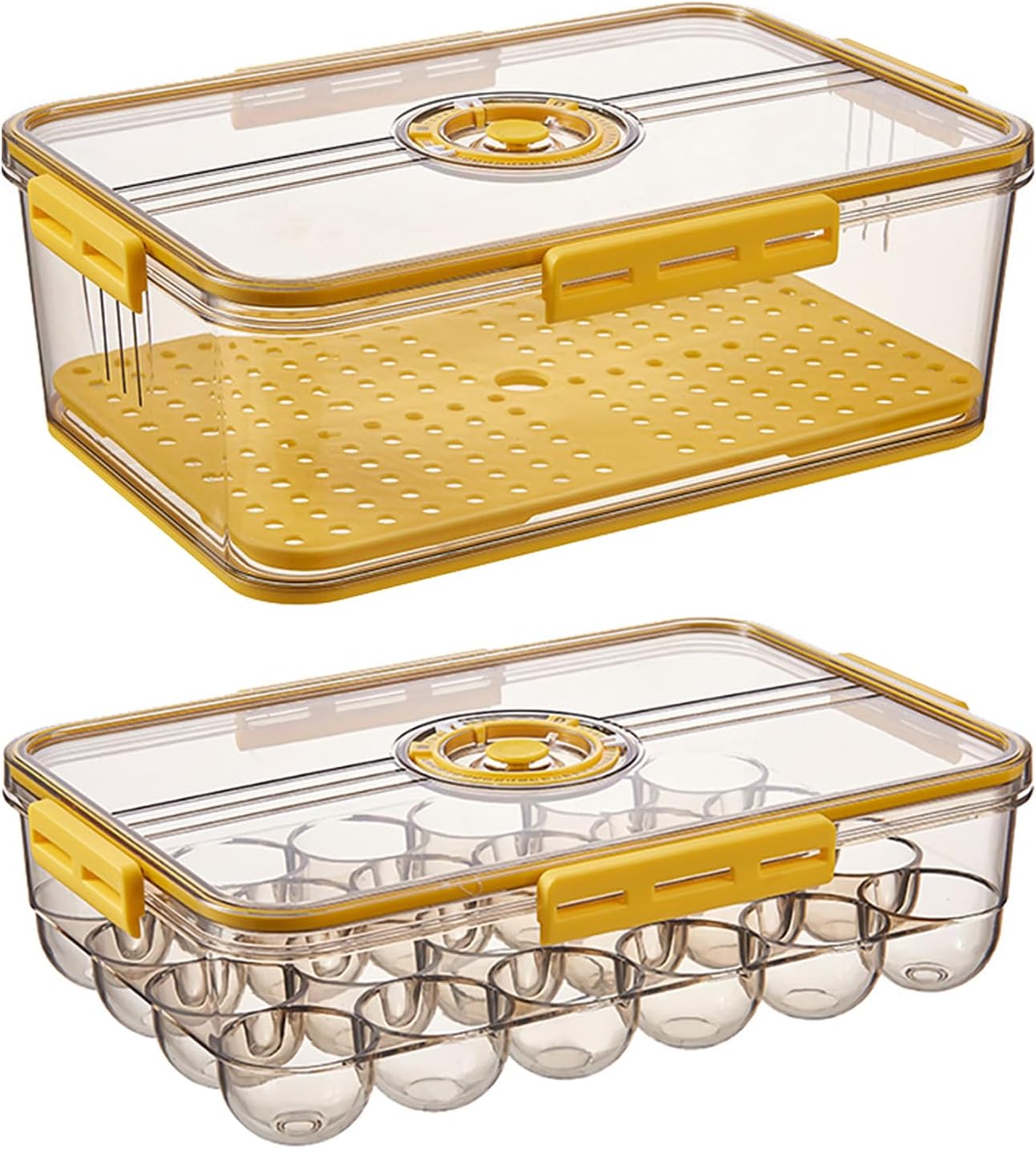 CottonColors Egg Holder for Fridge & Food Storage Containers with Lids for Timer Stackable Refrigerator Organizers and Storage