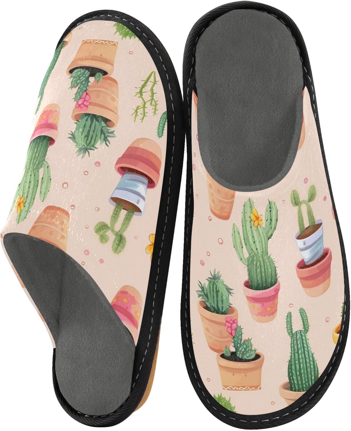 Cactus Plant House Slippers – Cozy Fuzzy Slippers for Guests, Washable & Disposable, Perfect for Shoeless Home, Spa & Hotel Use A110518