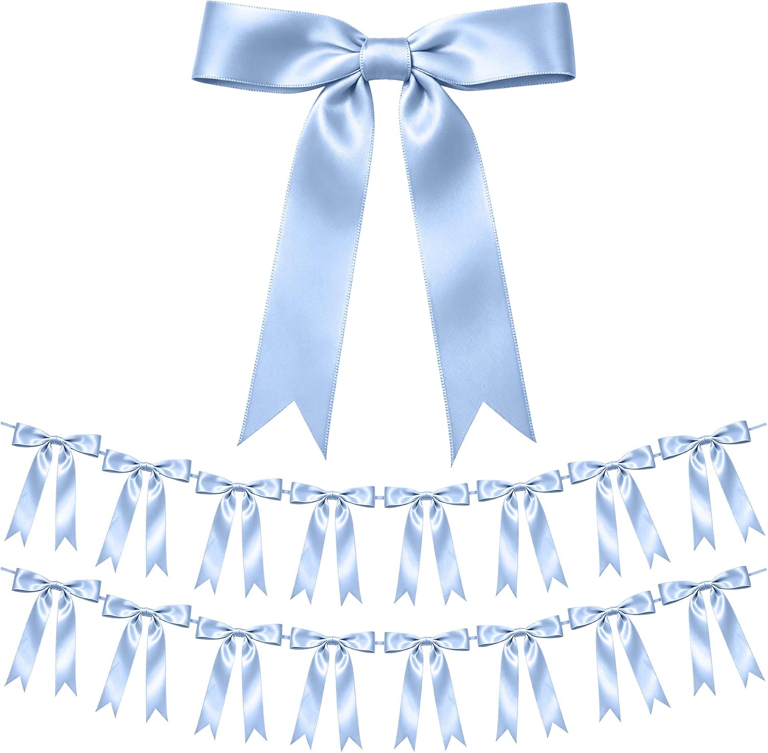LEBENGURU 2 Bow Garland Banner, 16Pcs Blue Bow Birthday Party Decorations