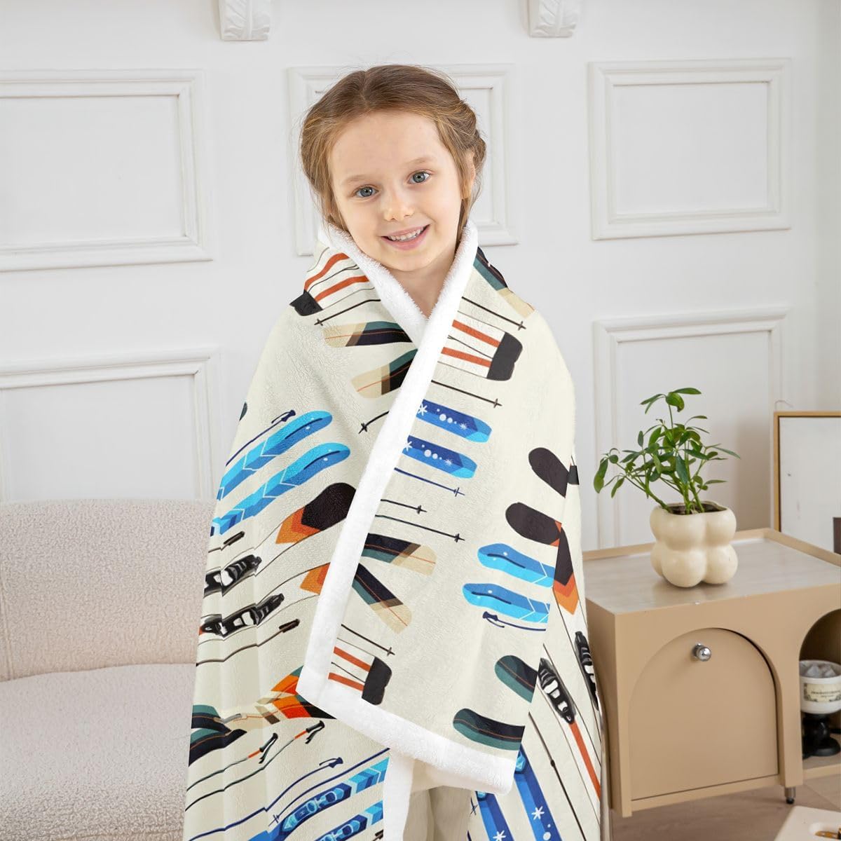 Erosebridal Ski Snowboard Fuzzy Plush Throw Winter Fashion Skiing Sports Fleece Blanket Ski Board Equipment Sherpa Blanket for Kids Boys Girls,Extreme Sport Design Decor for Bed Couch 40"x50"