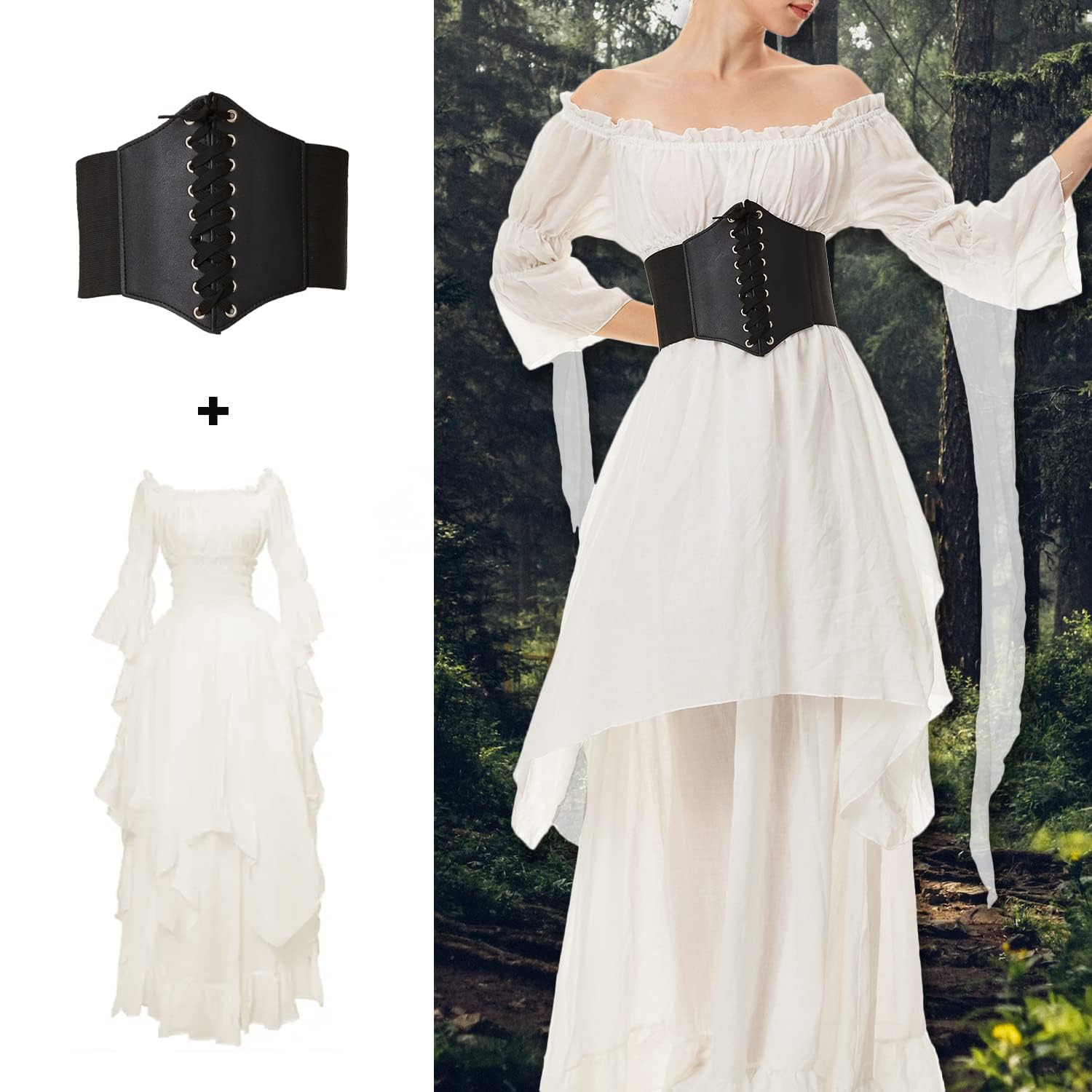 Costume di Halloween da donna medievale, abbigliamento rinascimentale, stile retrò, maxi abito gotico vittoriano, Halloween, carnevale, feste, cocktail, colore bianco, XL