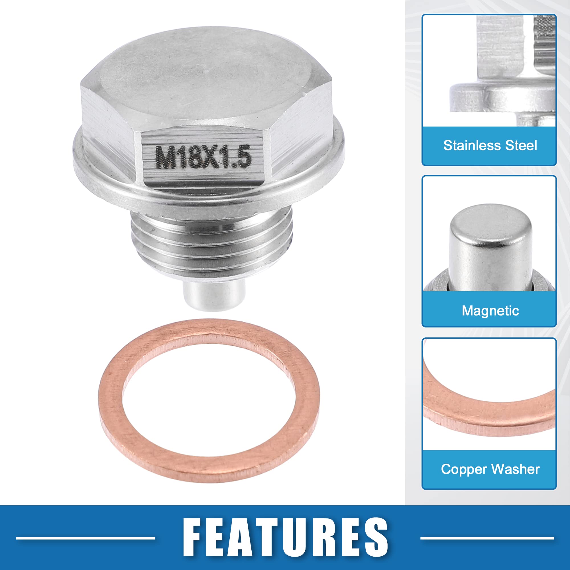 Tappo Di Scarico Olio Magnetico EMagTech | Acciaio Inox M18x1,5mm | Con Rondella Rame - Foto 9