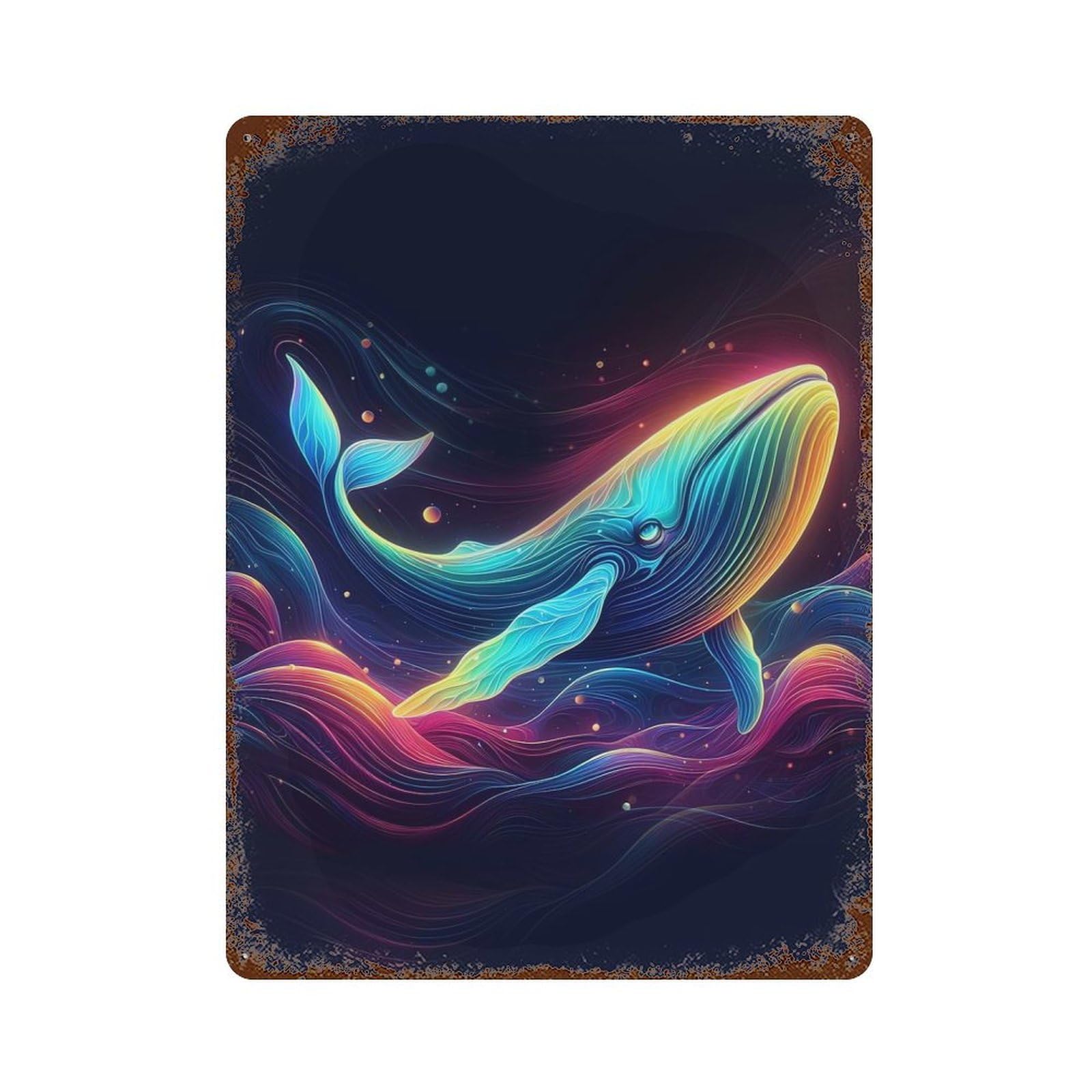 Iridescent Cosmic Whale Rust Effect Tin Sign 15.7"x11.8", Ideal for Cafe, Home Bar And Lounge Decor
