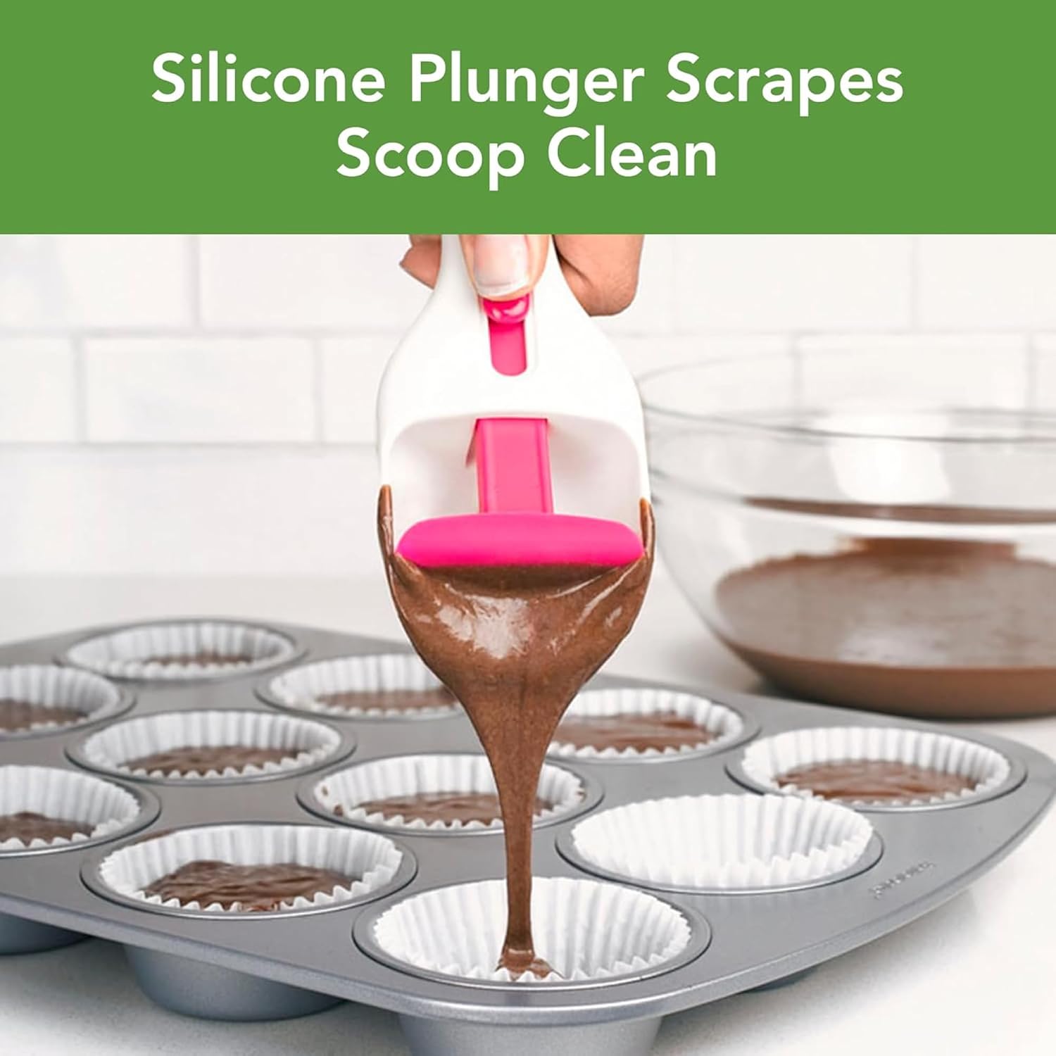 Tovolo Cupcake Scoop Batter Dispenser for Cupcakes Muffins Pancakes and Cookie Dough, Easy to Clean Batter Scoop Slide Dispenses Quicker for Even Size Baked Goods Kitchen Gadget, Fuchsia