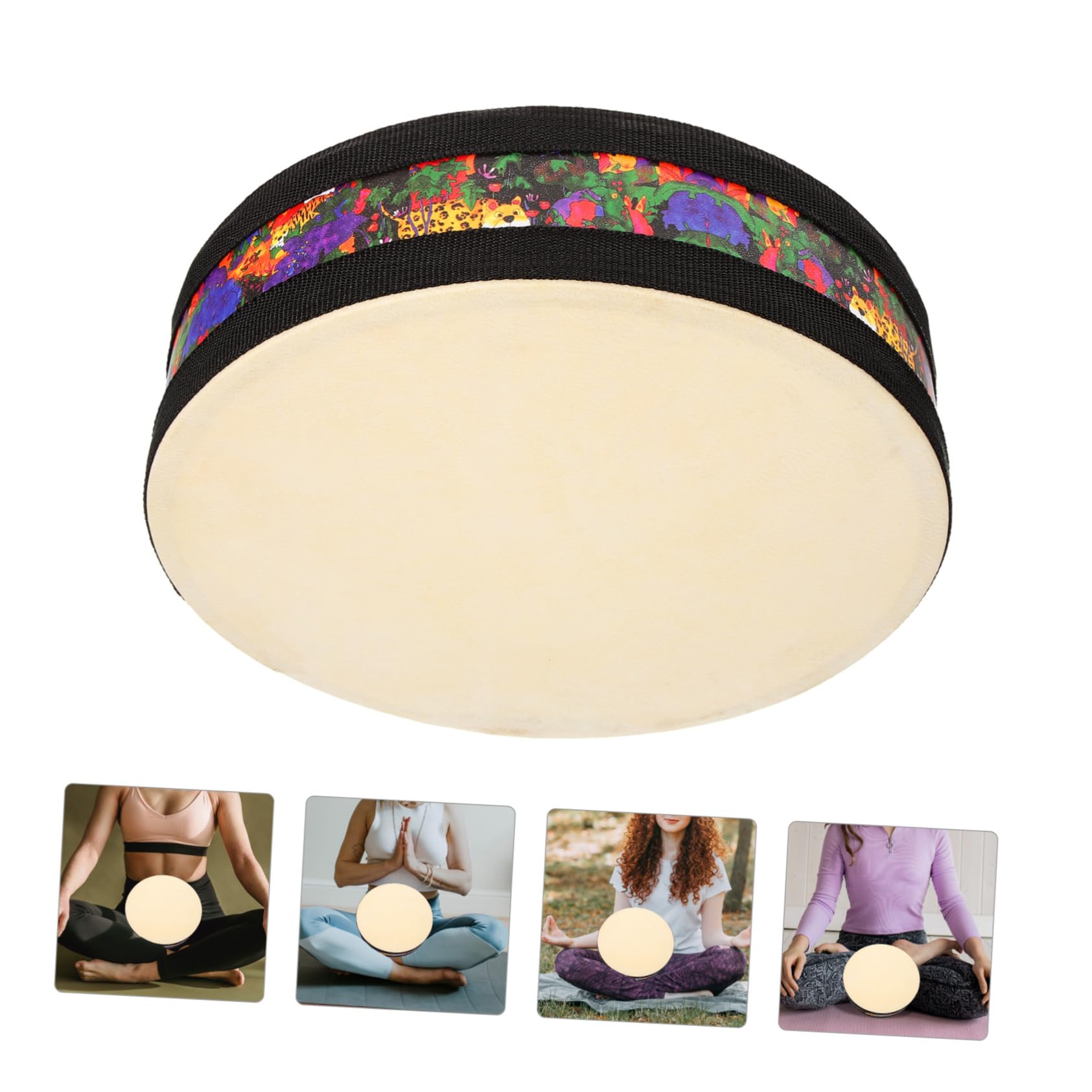 Tambour pour Débutants et Professionnels Rond à Percussion en Peau D'agneau et Bois Foncé Instrument de Musique Calme en Nouvel An pour Contemplation et Yoga