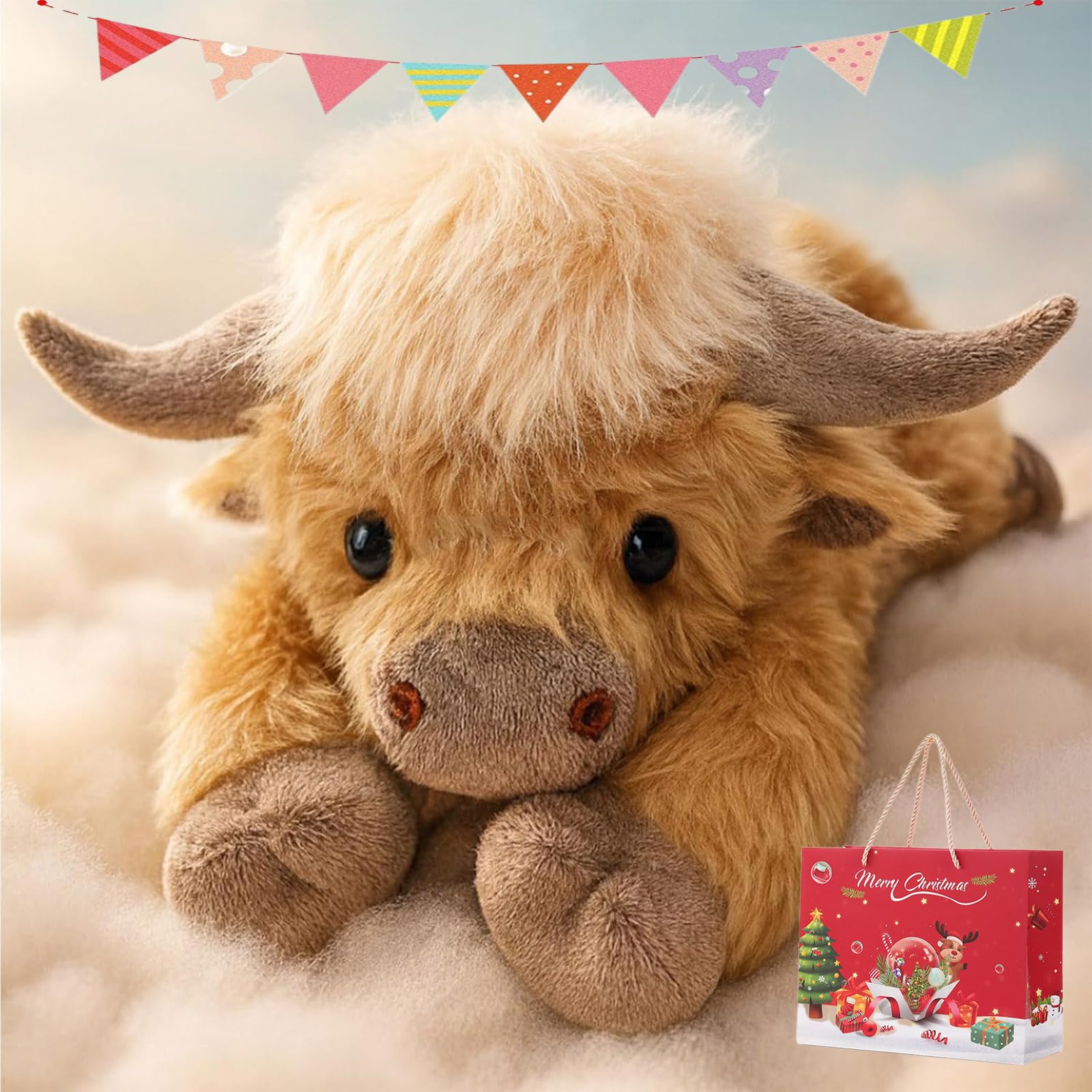 Cute Highland Cow Cuddly Toy, 35/45/55cm Weighted Highland Cow for Anxiety, Highland Cows Stuffed Animal, Soft Comfort Plushie Highland Cattle Gift for Kids Adult, Machine Washable & Durable (55CM)