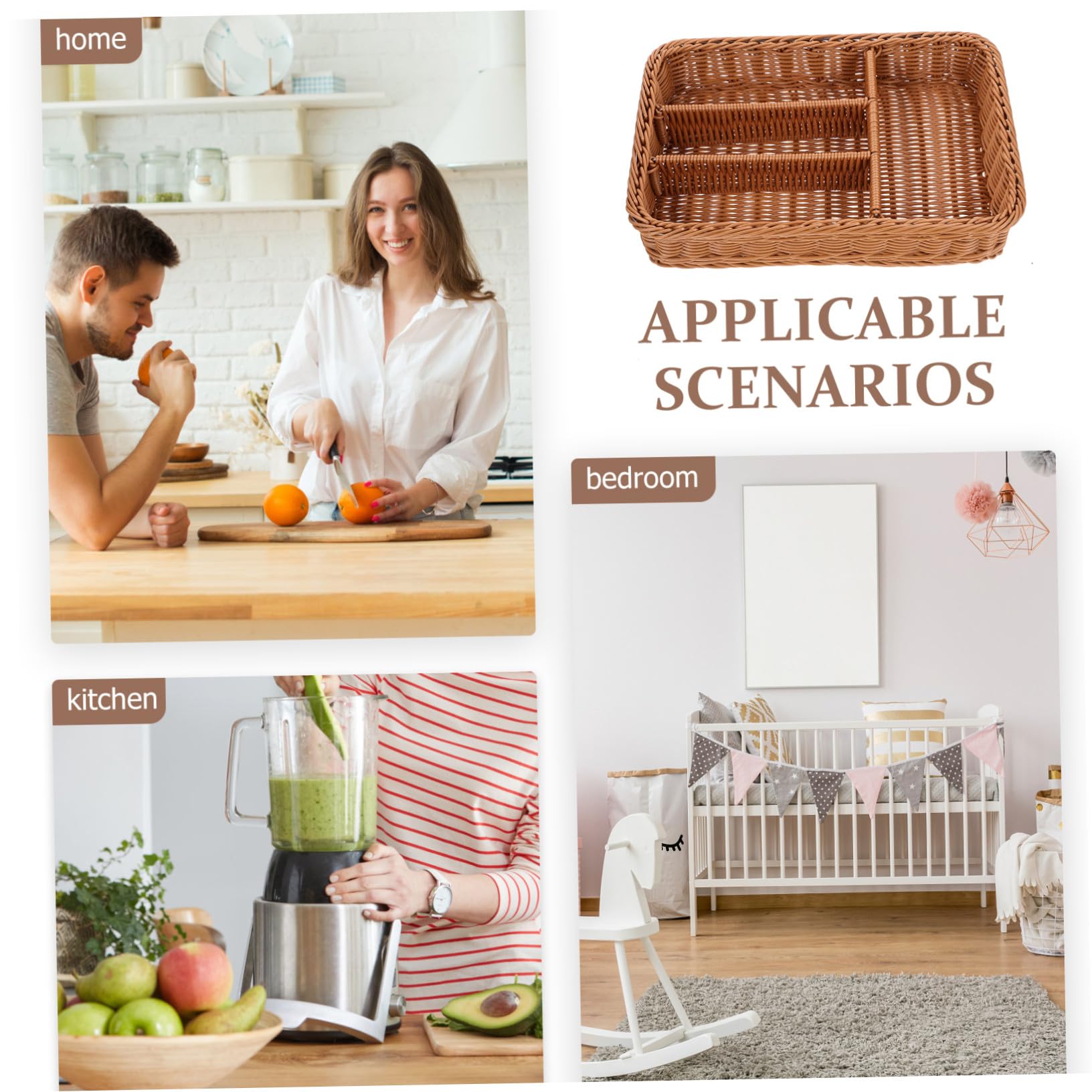 Panier de Rangement Rangement des Petits Outils 4 Compartiments pour Couverts en PP Capacité Profonde Antidérapante, Organisateur Cuisine et Salle de Bain