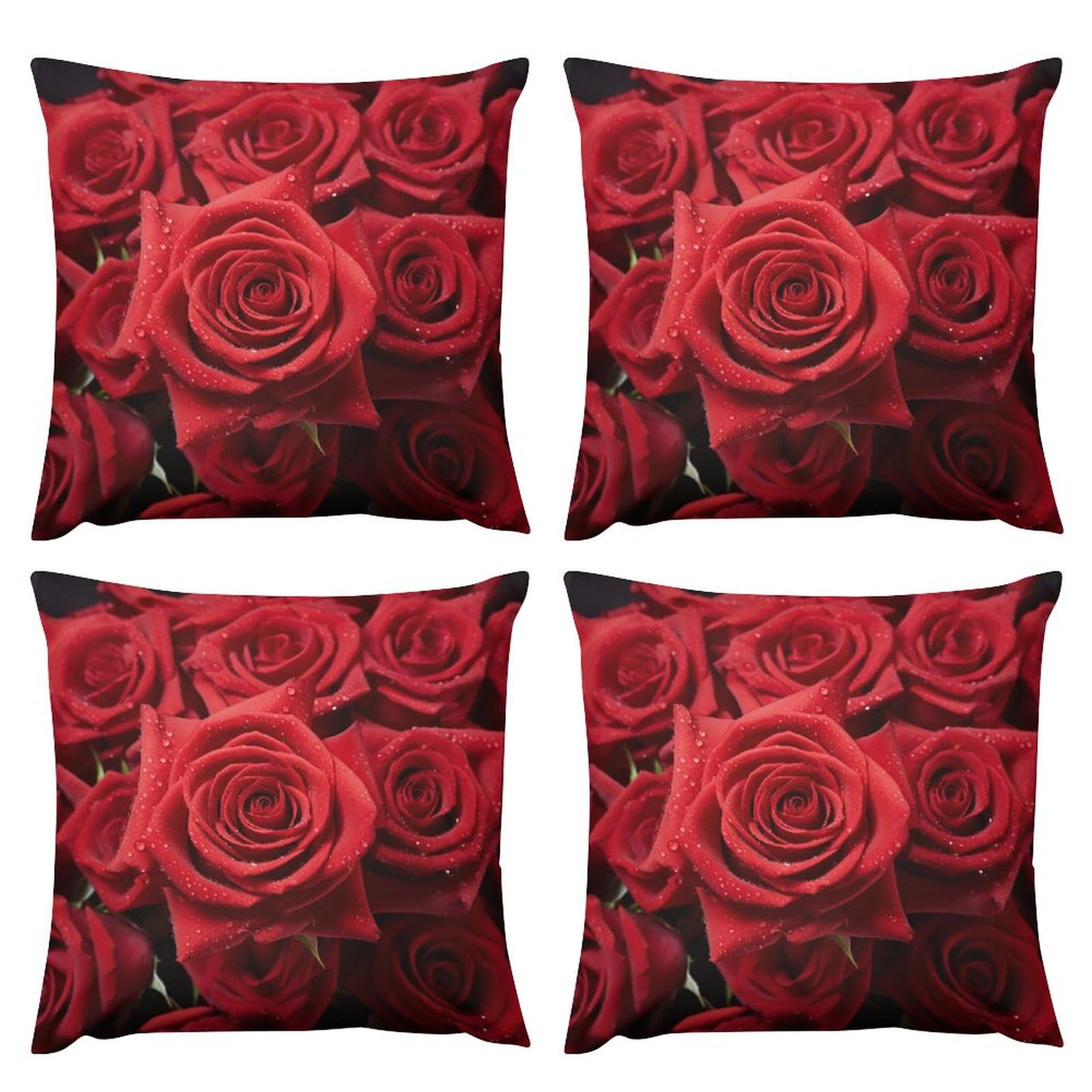 Housse de coussin peluche double face motif rose rouge, finitions haut de gamme pour grand salon