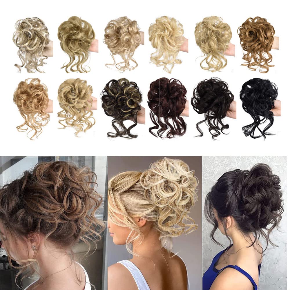 Kok, gumka do włosów z włosami, treska Messy Bun, treska dla kobiet i dziewcząt, koński ogon, warkocz, przedłużenie włosów (12H24, jasnobrązowy, mieszanka naturalnego blondu)
