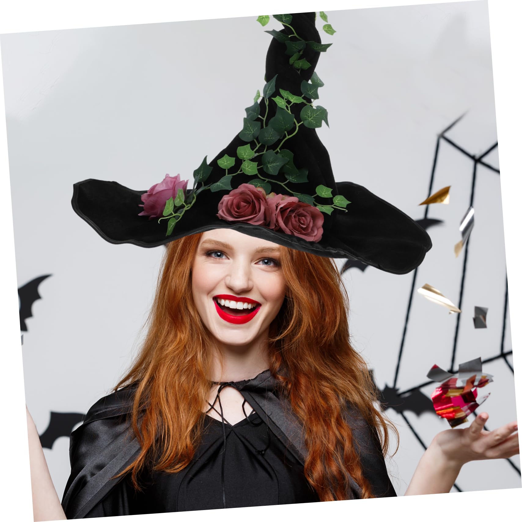 Sombrero De Bruja Negro Diseño De Rosa y Vides Para Halloween y Confortable Para Disfraces De Mujeres Fiestas y Eventos