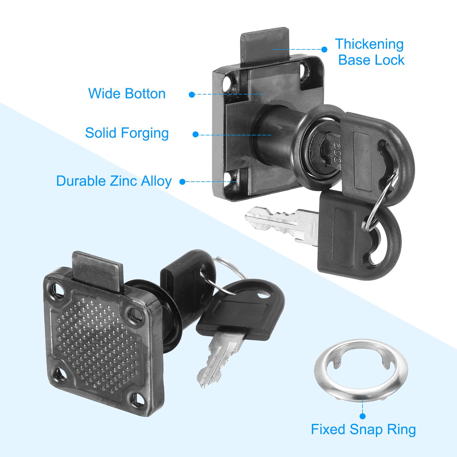PATIKIL Cylinder Cabinet Cam Lock 7/8"(22mm) 2Pcs Keys Alike Alloy Steel Tool Box Lock, Secure Mailbox Locks with Keys for File Drawer RV Storage Locks Replacement Set, Black - Image 4