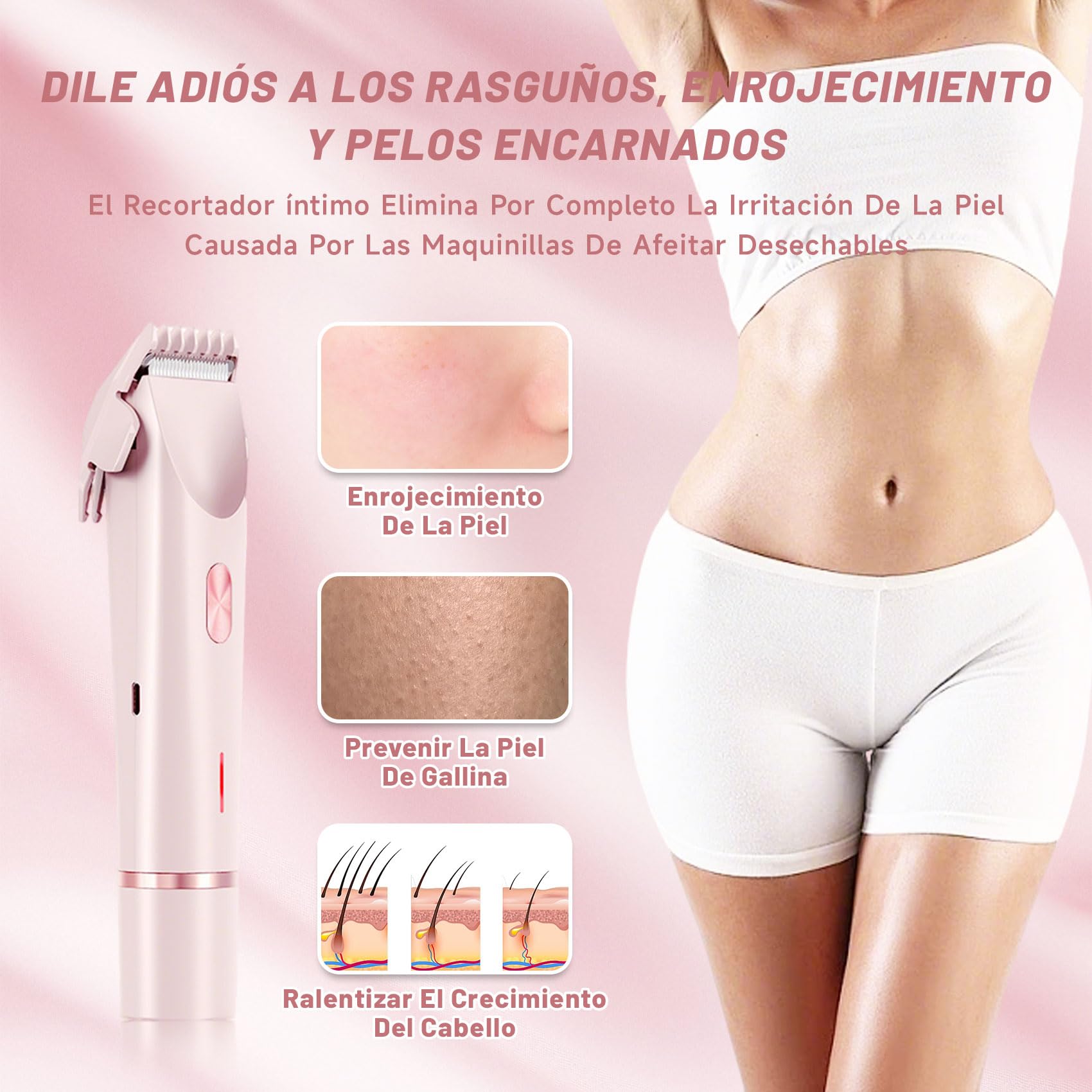 Sovalya Rasoio– Rifinitore 2-in-1 per Bikini e Corpo, Design a Doppia Testina, Rasatura su Pelle Asciutta e Bagnata. Depilazione Sicura per Corpo, Viso, Mento, Zona Pubica, Ascelle Gambe (Rosa)