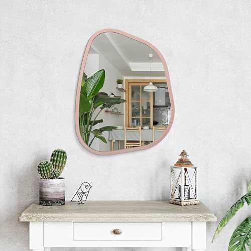Miniatura 147 de Espejo de pared irregular de 26 x 18 pulgadas, espejo de baño grande asimétrico con marco de madera, espejos decorativos artísticos modernos