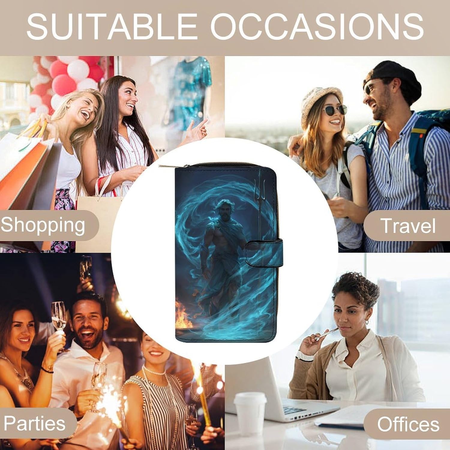 Poseidons Greek God Women's Long Wallets Leather Purse Fold Clutch Credit Card Holder