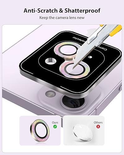 Miniatura 7 de Paquete de 2+1 Compatible con iPhone 14 y iPhone 14 Plus, protector de lente de cámara con purpurina, bandeja automática, aleación de aluminio más
