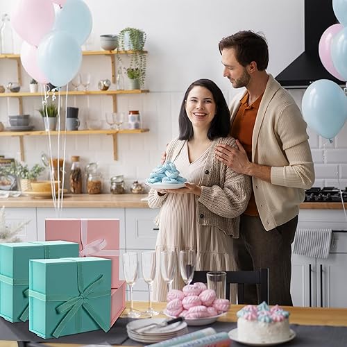 Miniatura 6 de CHARMGIFTBOX Cajas de regalo azules de 7.4 x 7.0 x 3.2 pulgadas con tapas, caja de regalo azul magnética con tarjeta de felicitación, pequeñas cajas