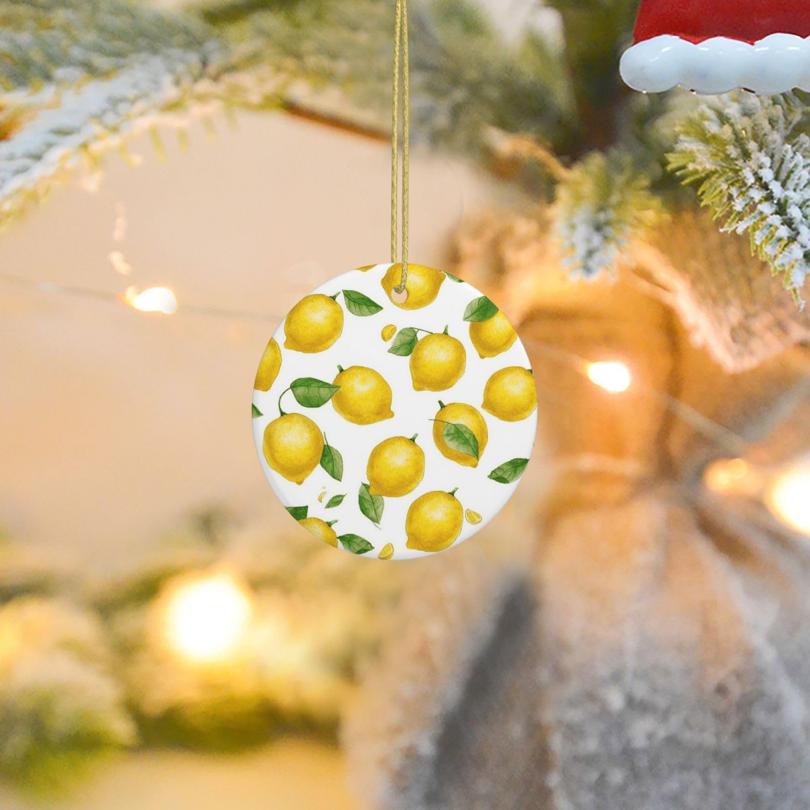 Christmas Tree Ornaments Ceramics Christmas Round Decorations Yellow Lemon Ceramics Ornaments Circle Pentagram Xmas Tree Hanging Pendant for Christmas Tree Party Holiday Home Decor
