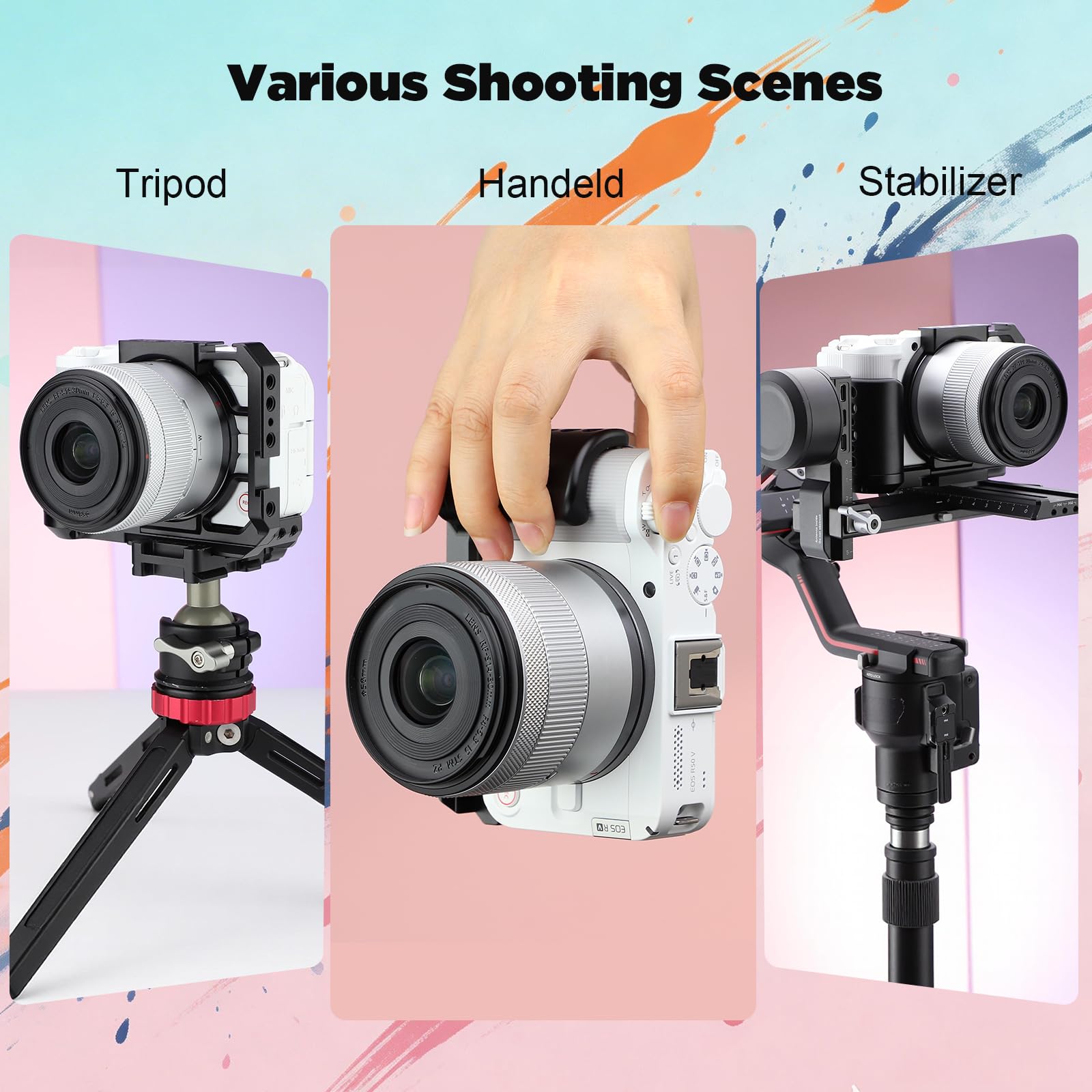 Leftfoto R50 V Gabbia per fotocamera Canon R50V con impugnatura - Telaio di protezione per fotocamera con base Arca Compatibilità con stabilizzatore DJI RS - per riprese video Vlog