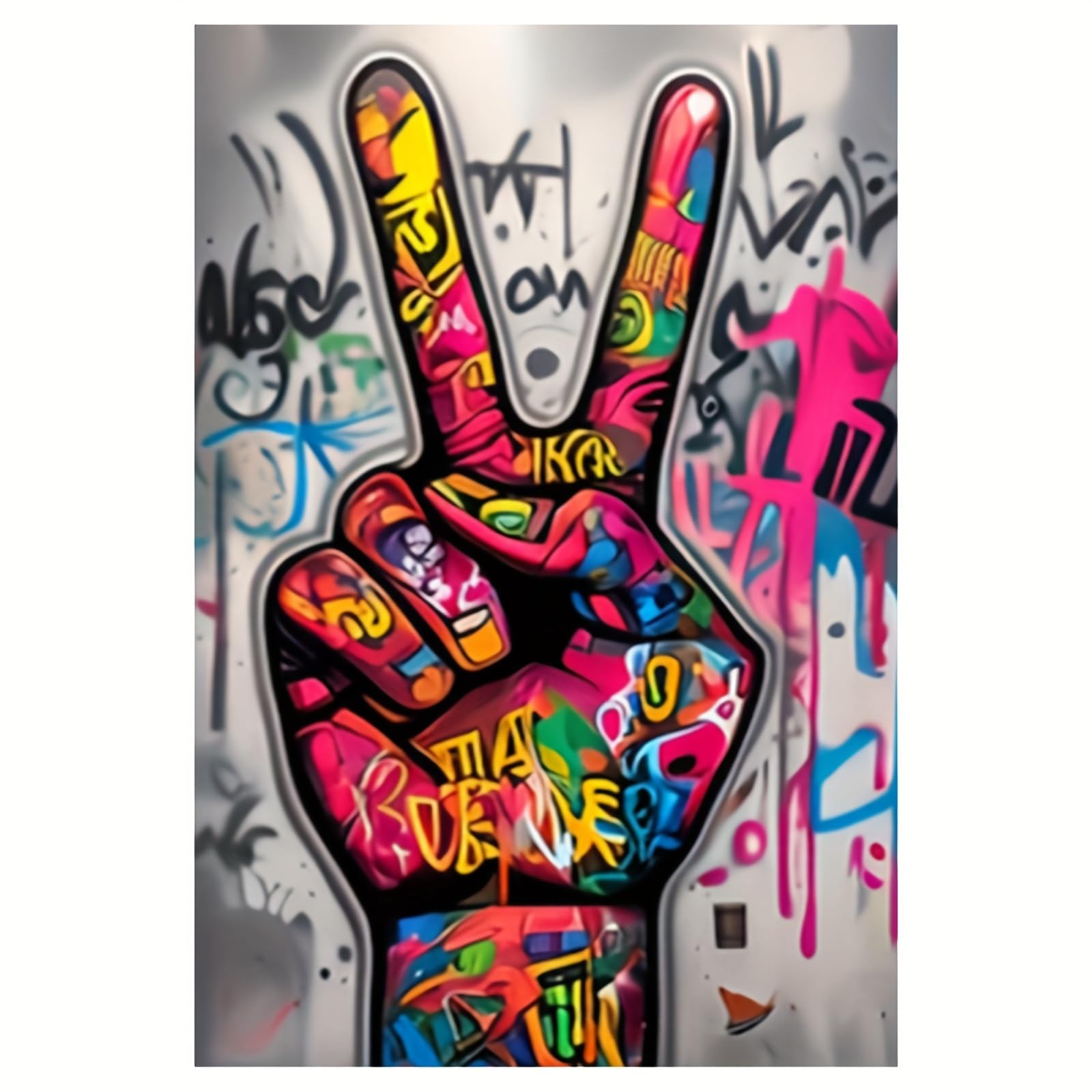 SPXLUCAU 1pc Vibrant Graffiti Peace Sign Canvas Wall Art, Hand Gesture Poster, Bold Colorful Abstract Decor for Bedroom & Living Room(70x90cm/No frame)