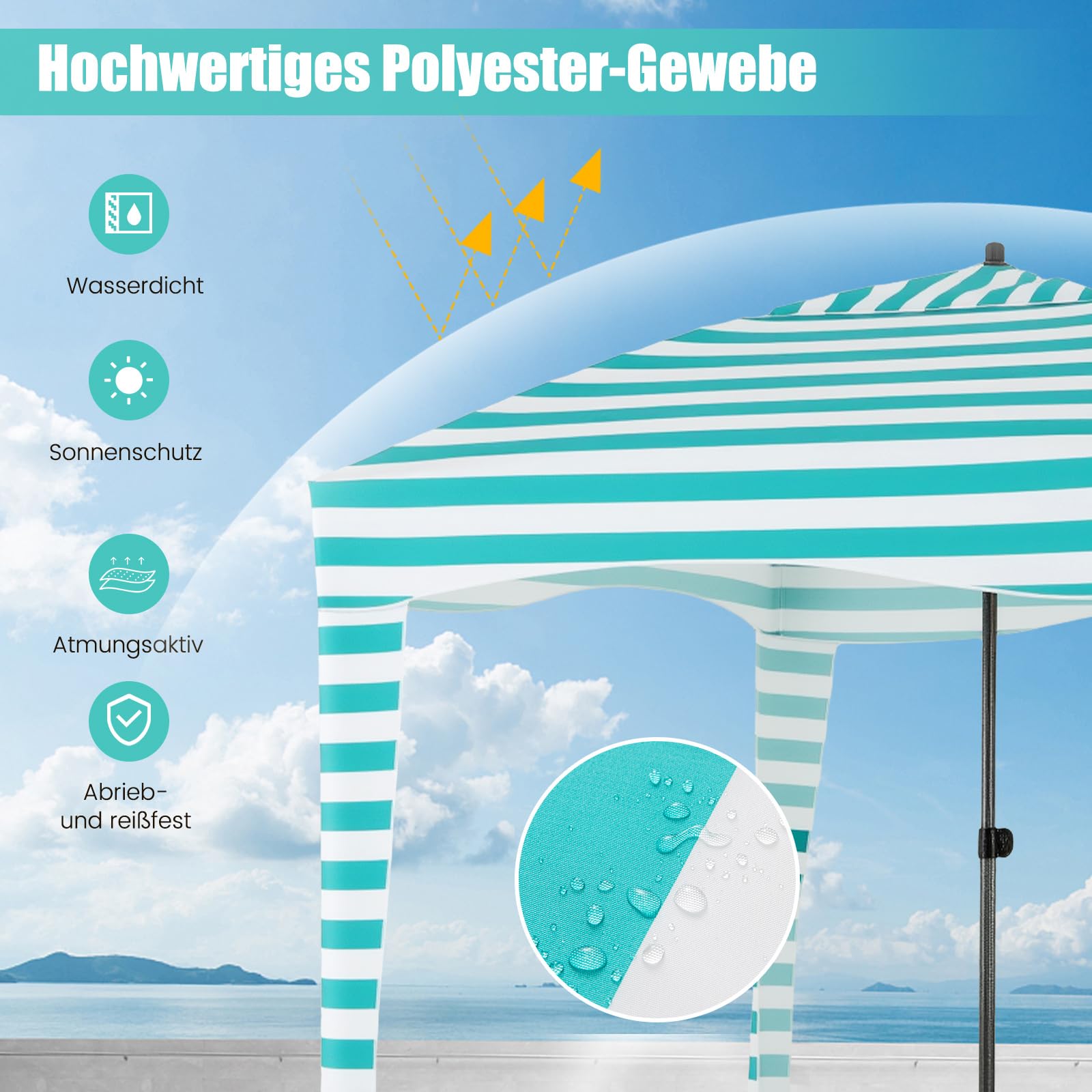 COSTWAY Osłona przeciwsłoneczna ze zdejmowaną ścianką boczną i 8 workami na piasek, przenośny namiot plażowy z torbą do przenoszenia, cień outdoorowy, na plażę, kemping, piknik, 183 x 183 cm