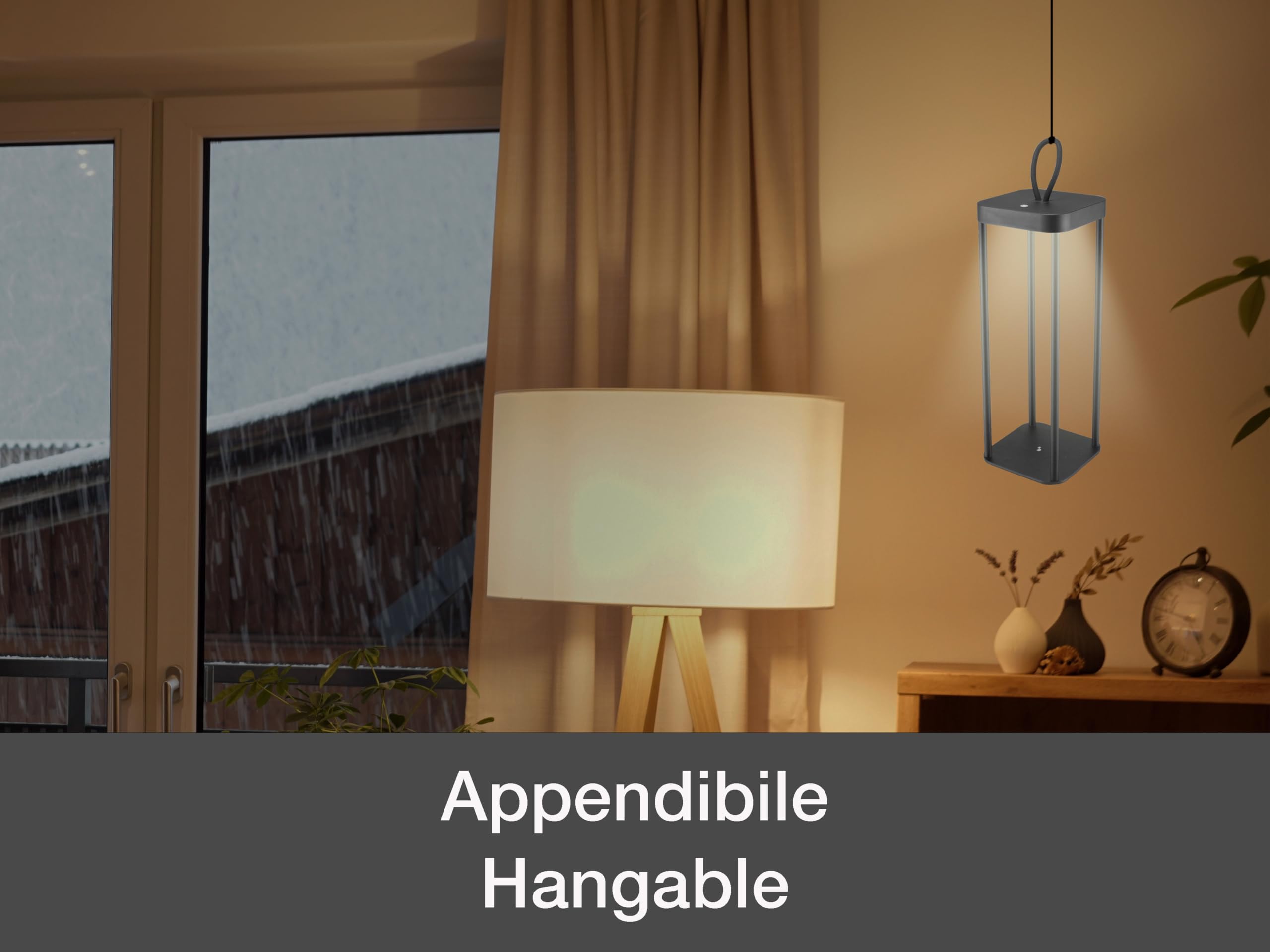 BEPER P207ILI100 Lampada da Tavolo LED Senza Fili, Luce LED Calda, Intensità Regolabile, Lampada da Esterno e Interno Ricaricabile, IP44, USB Type-C Inclusa, Autonomia 12 Ore