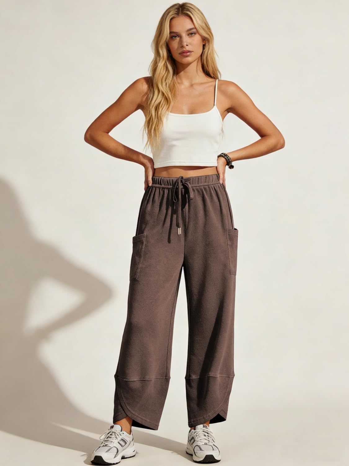 Xiaoxuemeng Womens Wide Leg Sweatpants Elastic Waist Baggy Harem Pants Drawstring Palazzo Sweatpants - Image 4