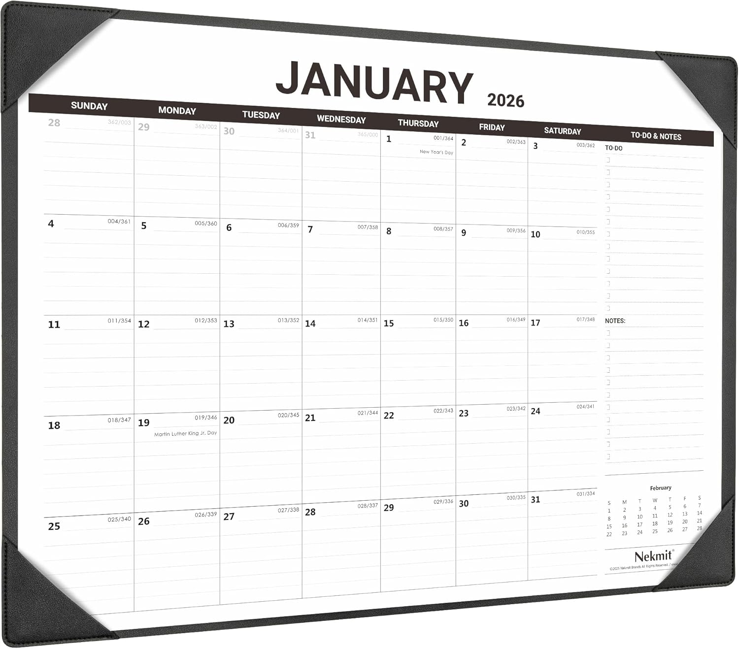 nekmit desk calendar 2025-2026 with desktop mat, large desk calendar runs from jul 2025 - dec 2026, big desk pad calendar 21 x 16 1/2 inches for home and office black(jul. 2025 - dec. 2026)