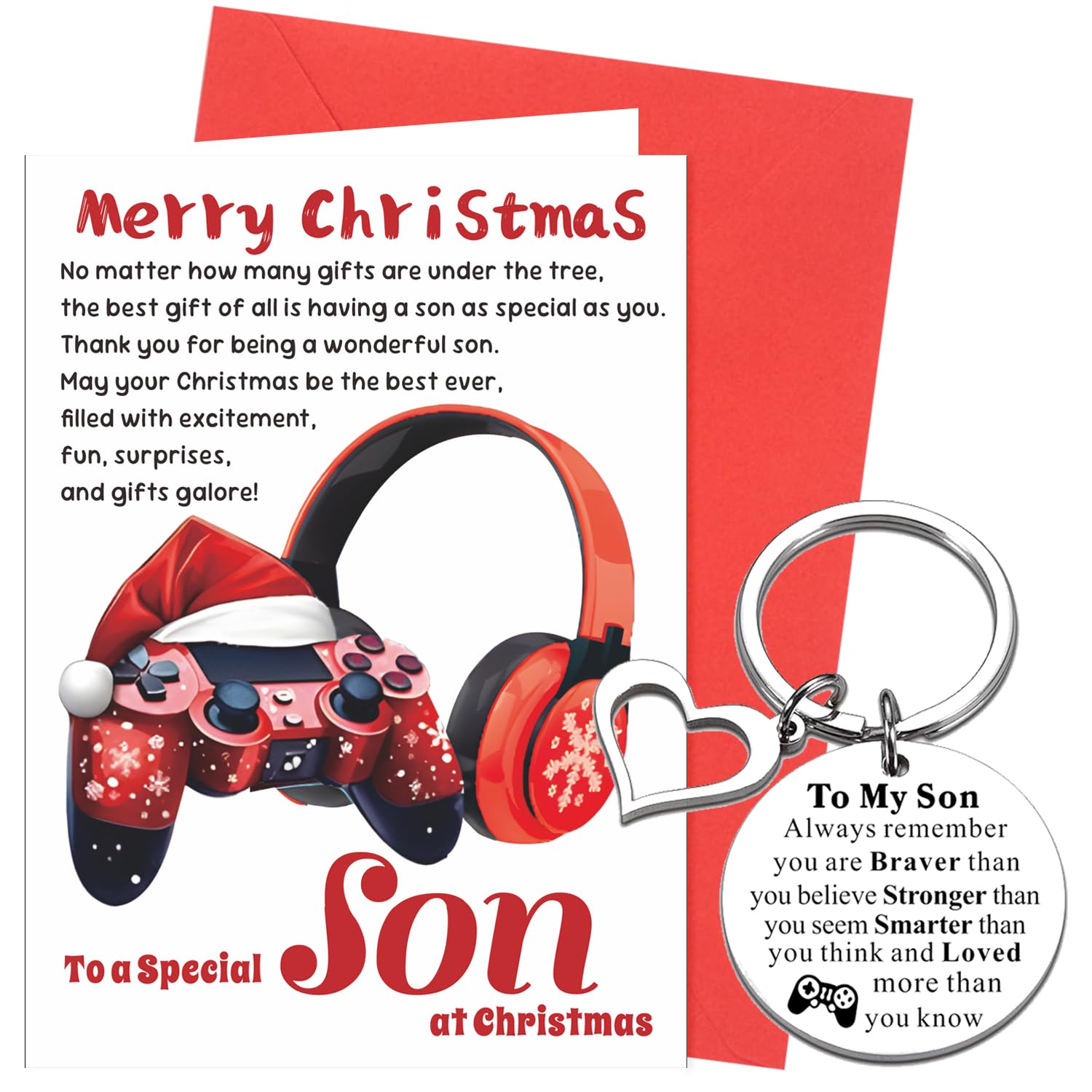 XINDY Son Christmas Card, Christmas Card for Son Xmas Card Keyring Xmas Gifts from Mum Dad with Envelope