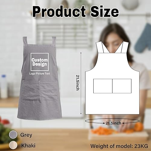 Miniatura 3 de Delantales personalizados para niños para cocinar, delantales personalizados para hombres, delantal de algodón y lino, regalo para mujeres