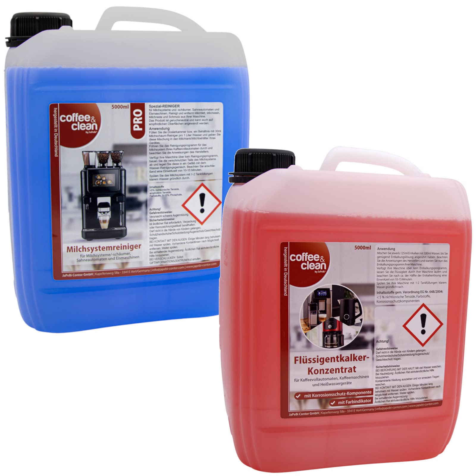 5L Milchschaumreiniger + 5L Flüssigentkalker für Kaffeevollautomaten Cappuccino- und Espresso-Maschinen Gastro