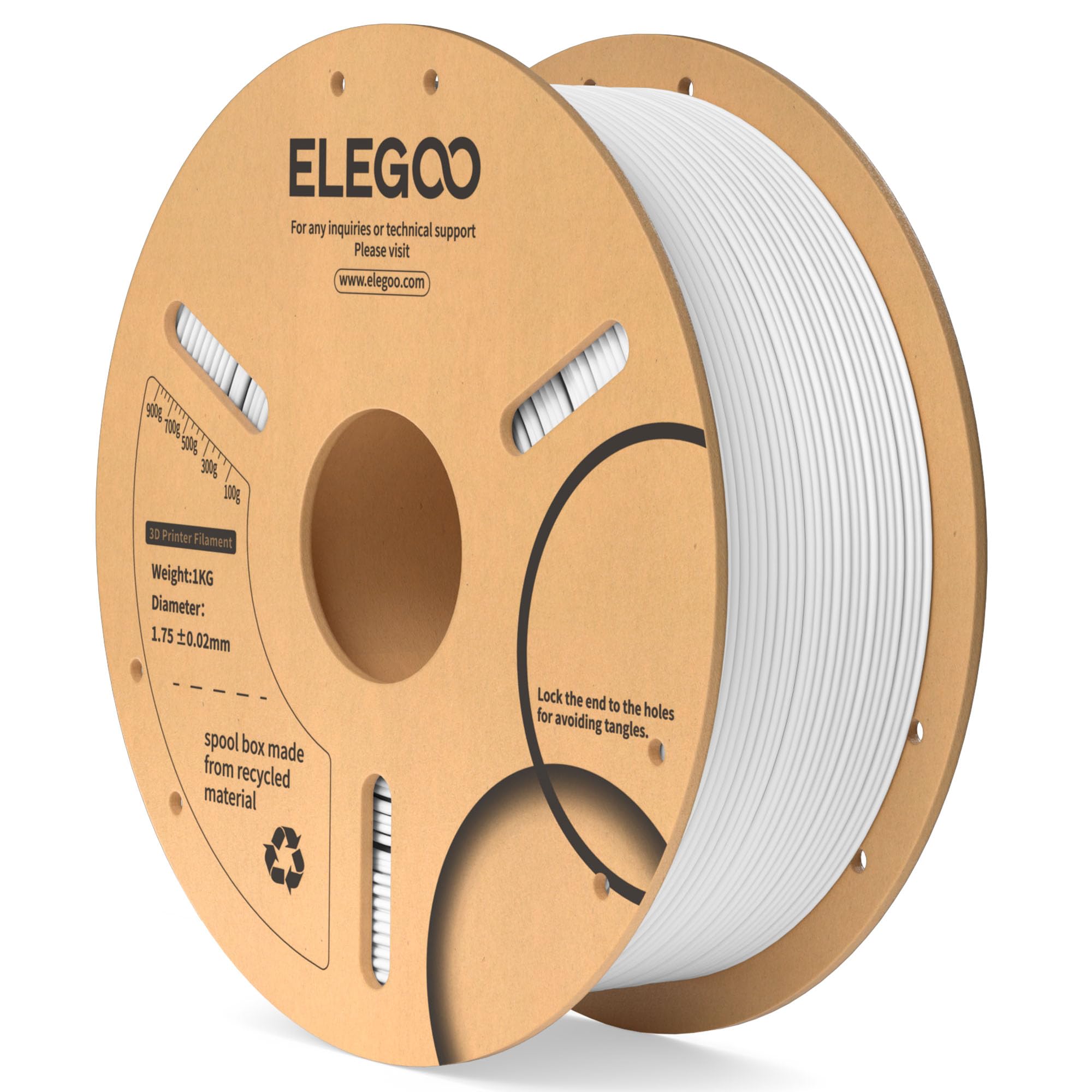 PLA Filament 1.75mm White 1KG, 3D Filament Dimensional Accuracy +/- 0.02mm, 1kg Cardboard Spool(2.2lbs) 3D Printing Filament Fits for Most FDM 3D Printers