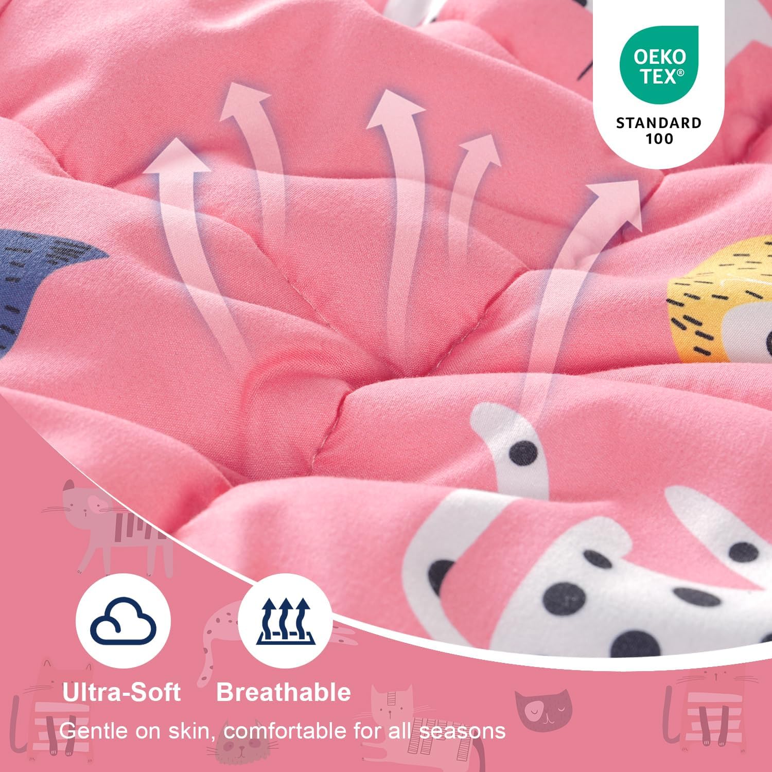 Kivik Breathable Weighted Blanket 3 lbs, Cooling Small Weighted Blankets, Ultra Soft Heavy Throw for Relaxing & Sleeping, Machine Washable, 36 x 48 Inches, Cute Cat Printing, Pink - Image 4