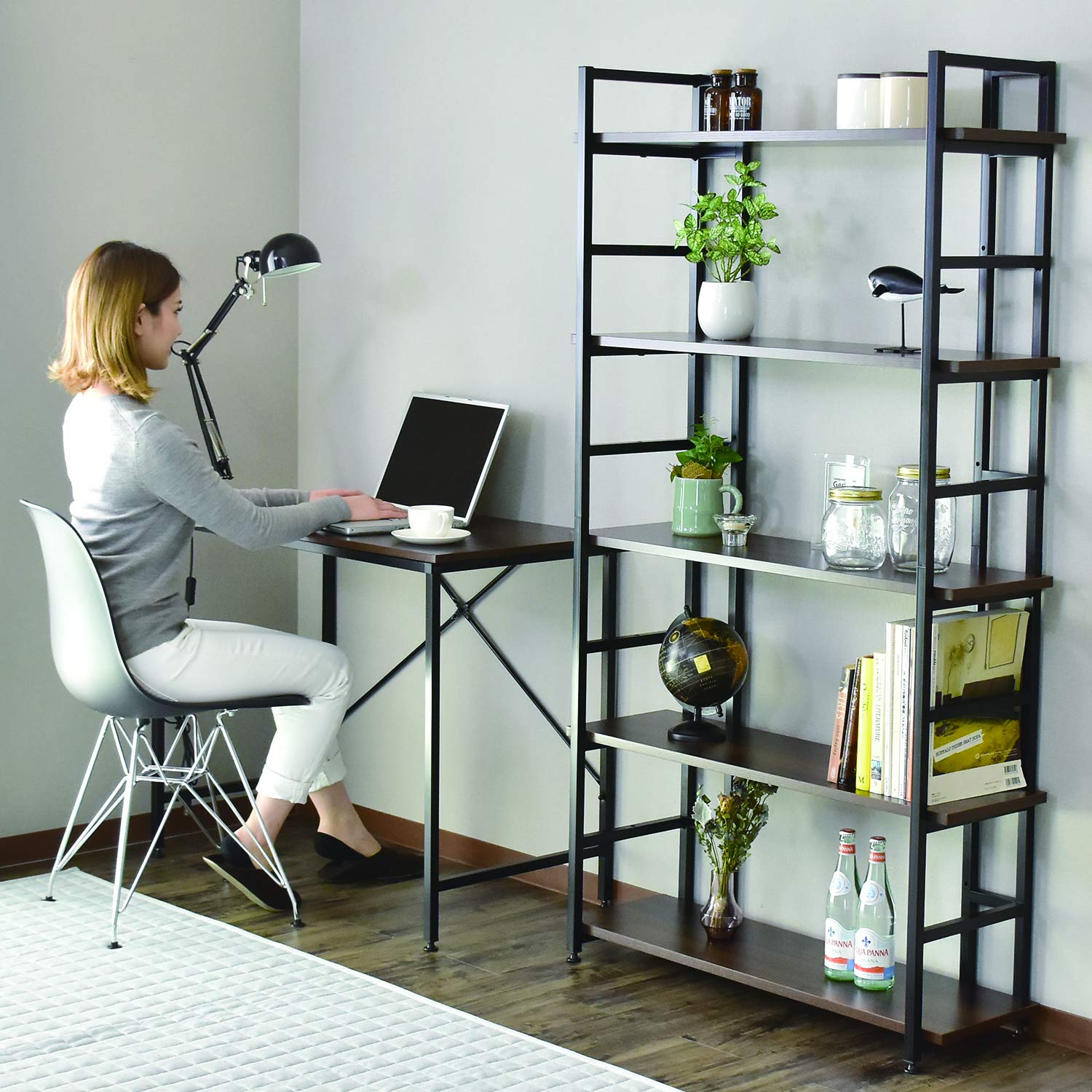 Doris オープンシェルフディスプレイラック ウォルナット 棚板高さ調整可 Doris オープンシェルフディスプレイラック ウォルナット 棚板高さ調整