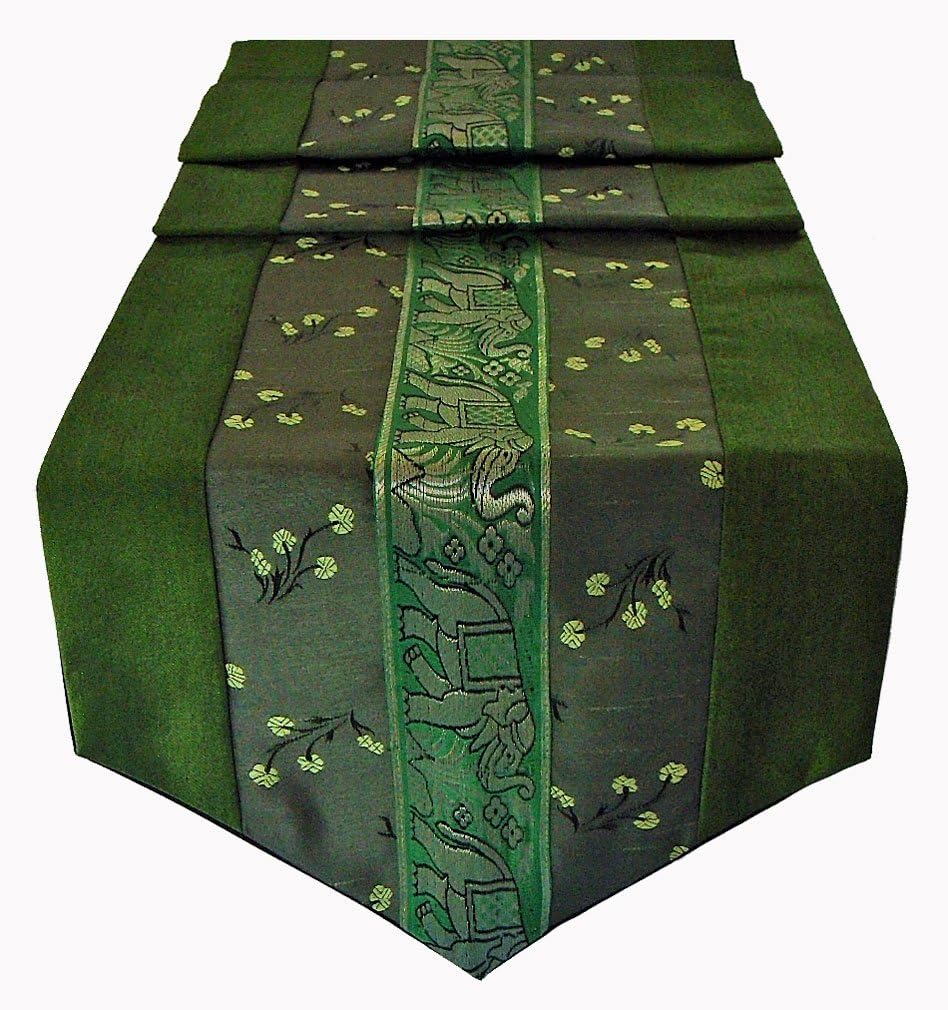 Table Runner Thai Silk & Cotton - Green Colour