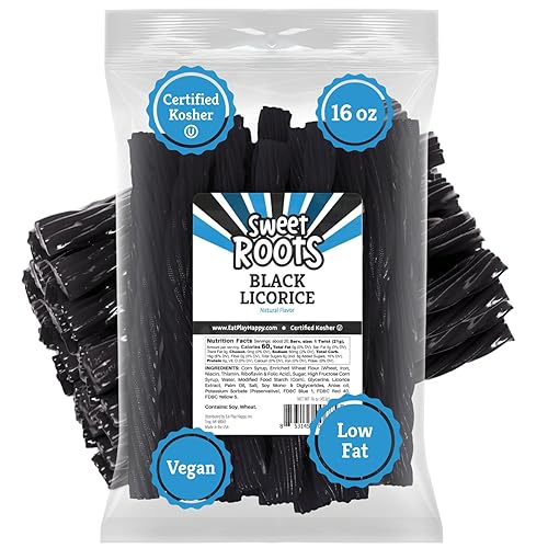 Sweet Roots - Giros de regaliz negro (16 onzas  1 bolsa) - Tamaño JUMBO - Certificado Kosher - Vegano - Sin grasa